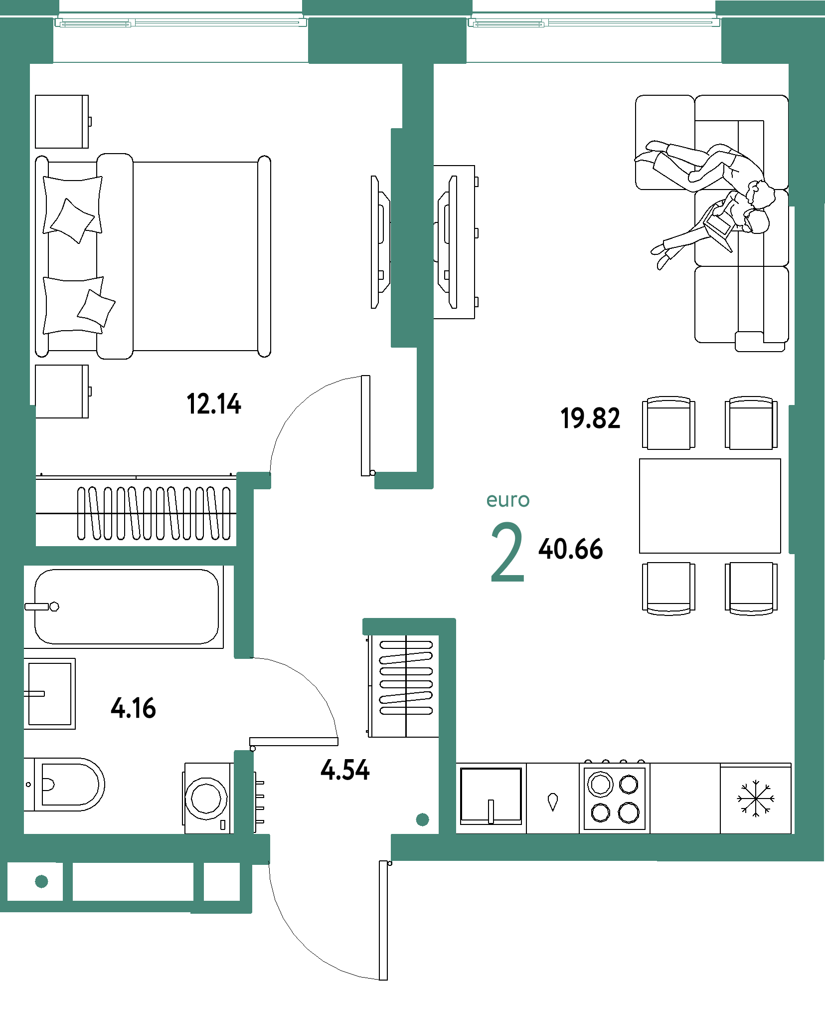ЖК "Страна.Береговая"-2-комнатная 40.66 м²
