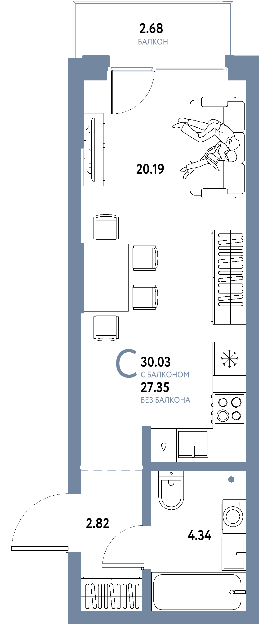 ЖК "Страна.Береговая"-Студия 30.03 м²