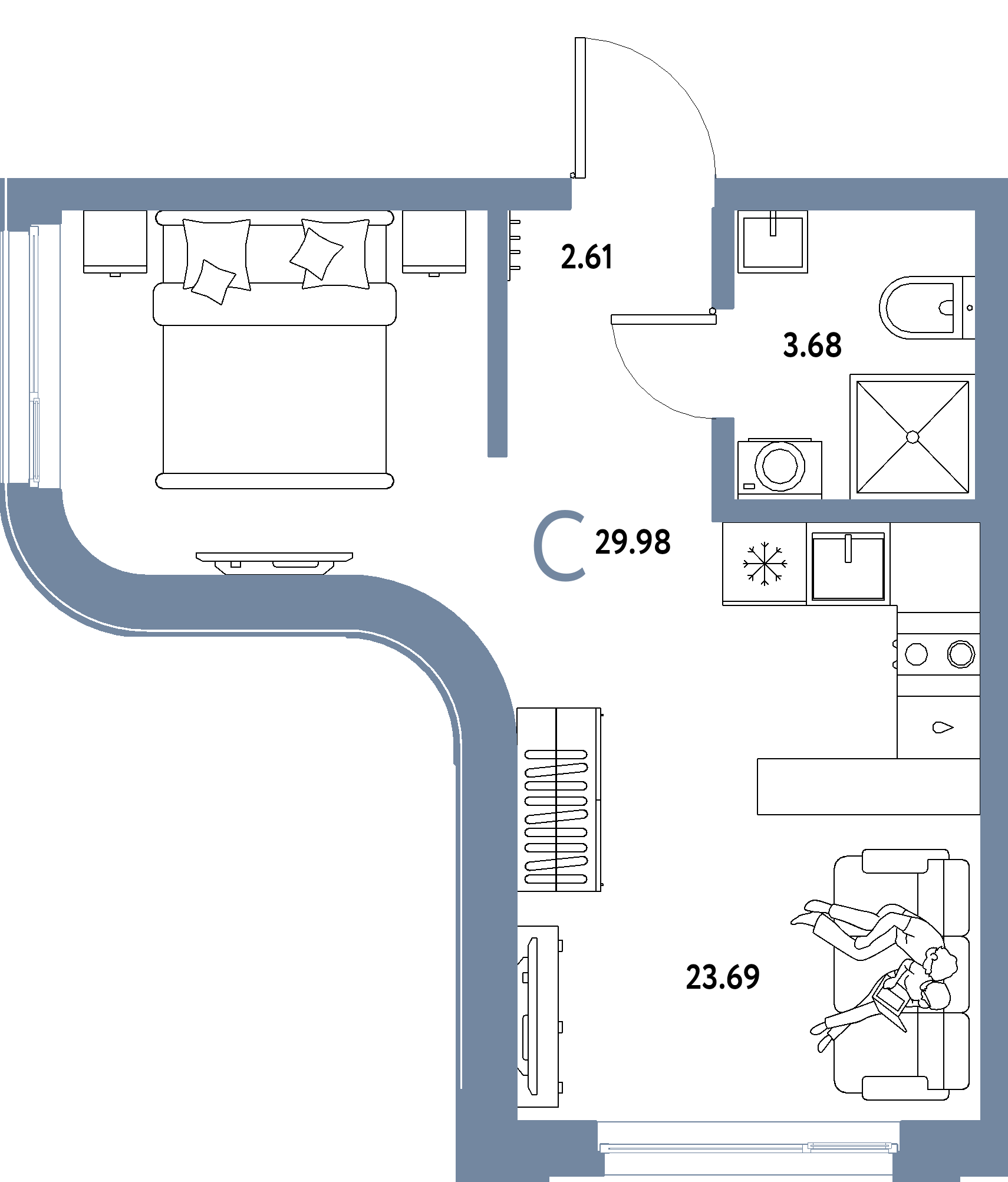 ЖК "Страна.Береговая"-Студия 29.98 м²