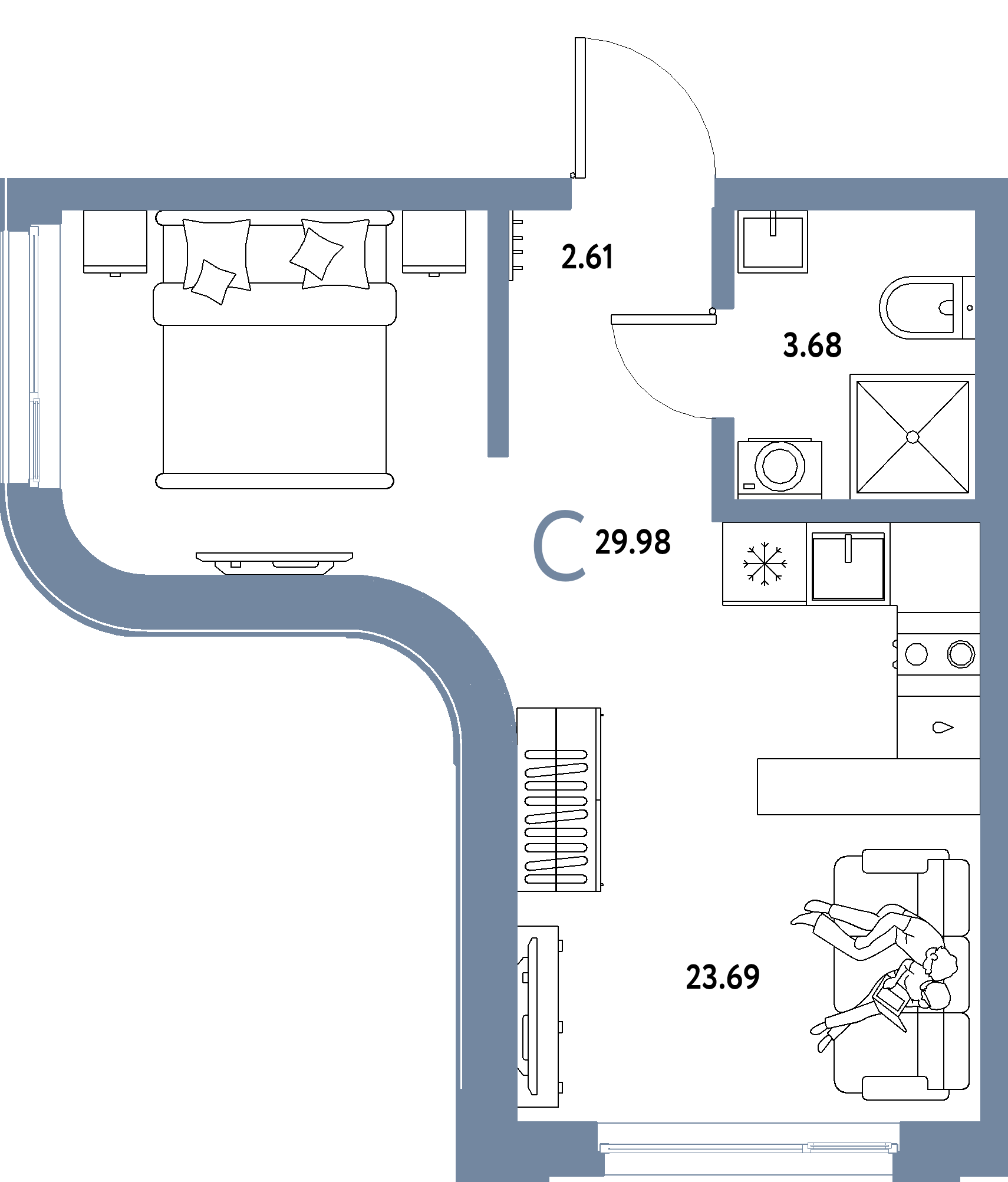 ЖК "Страна.Береговая"-Студия 29.98 м²