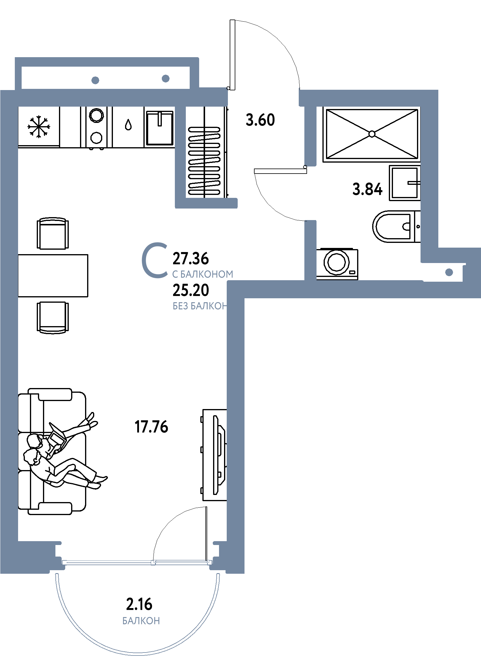 ЖК "Страна.Береговая"-Студия 27.36 м²