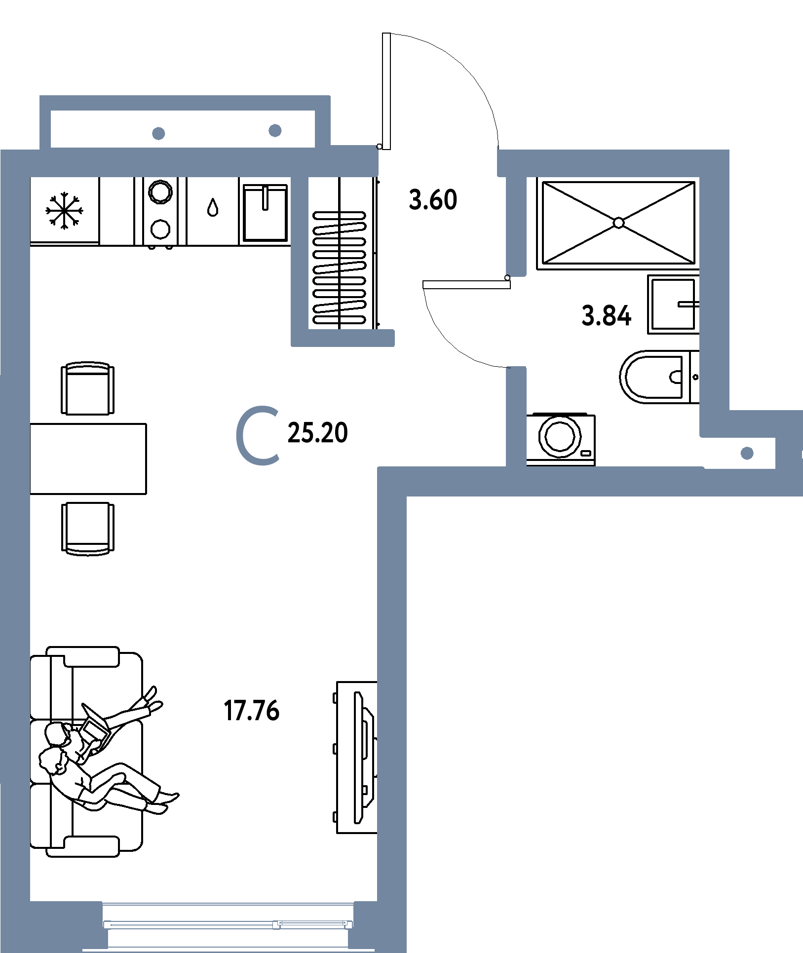 ЖК "Страна.Береговая"-Студия 25.2 м²