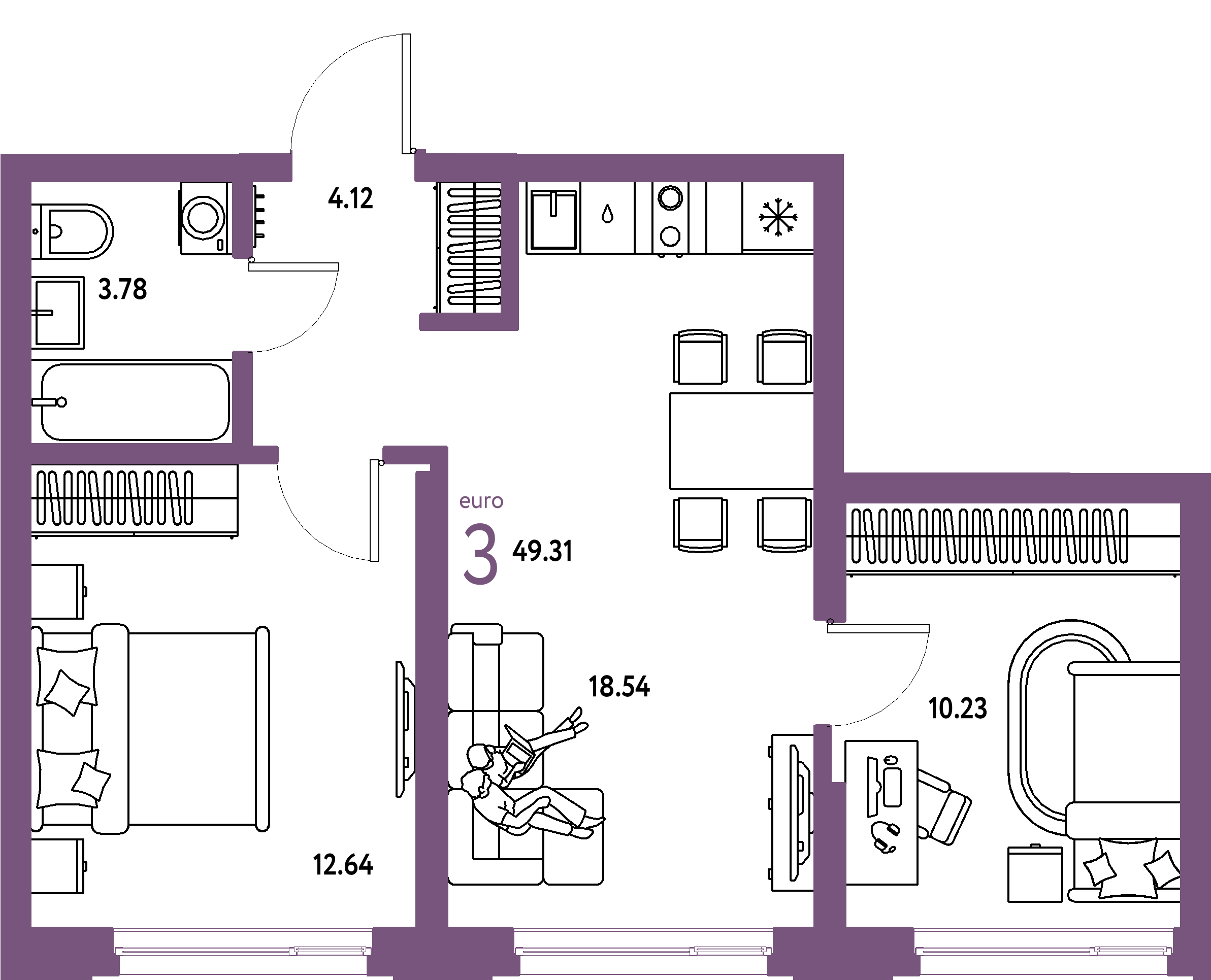 Купить 3-комнатную квартиру 49.31м², этаж №24 кв №496 в ЖК  