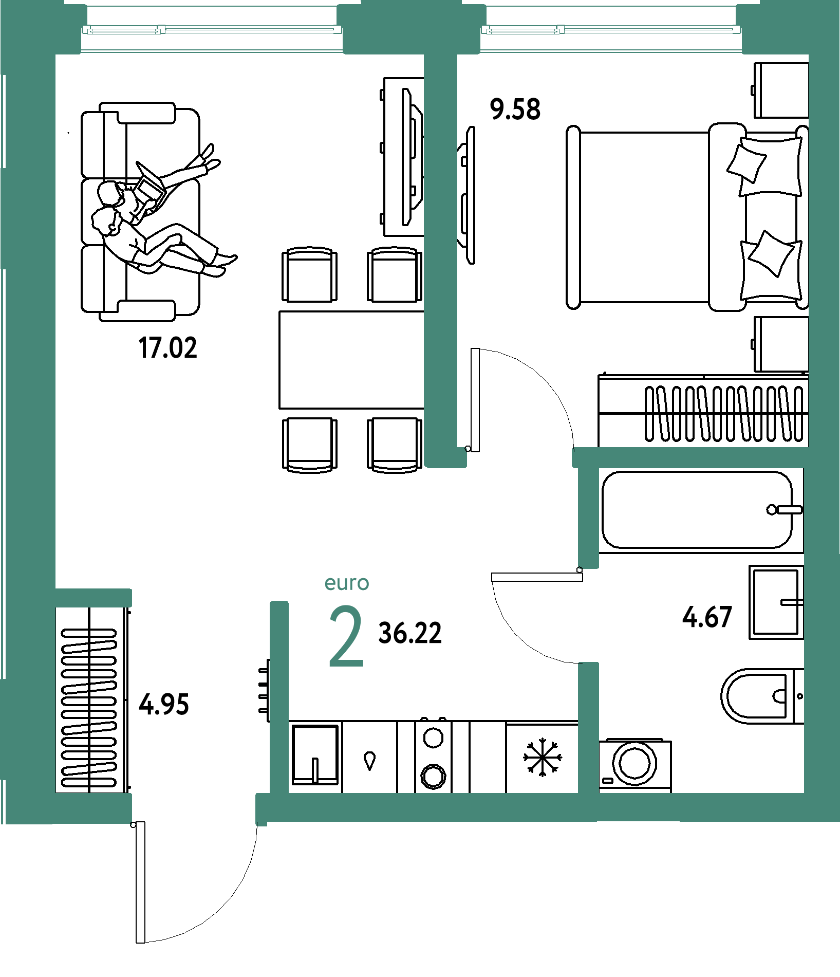 ЖК "Страна.Береговая"-2-комнатная 36.22 м²