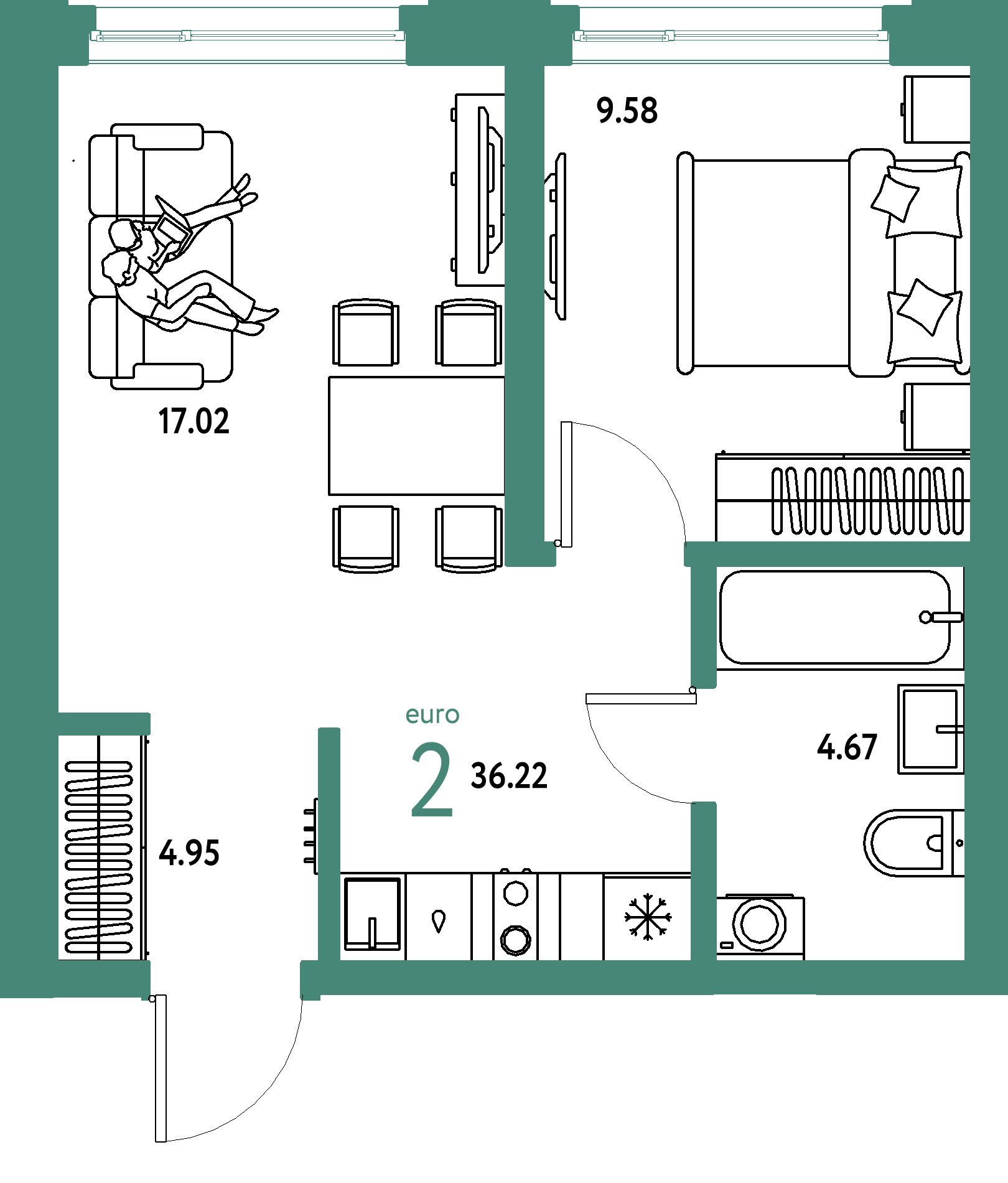 ЖК "Страна.Береговая"-2-комнатная 36.22 м²