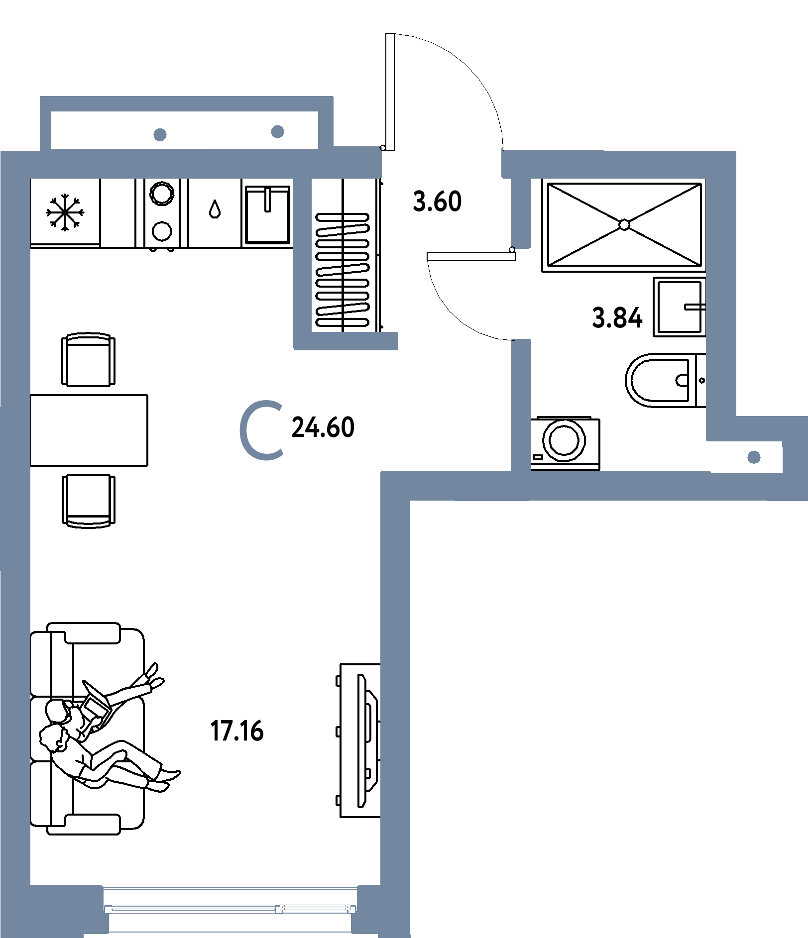 ЖК "Страна.Береговая"-Студия 24.6 м²