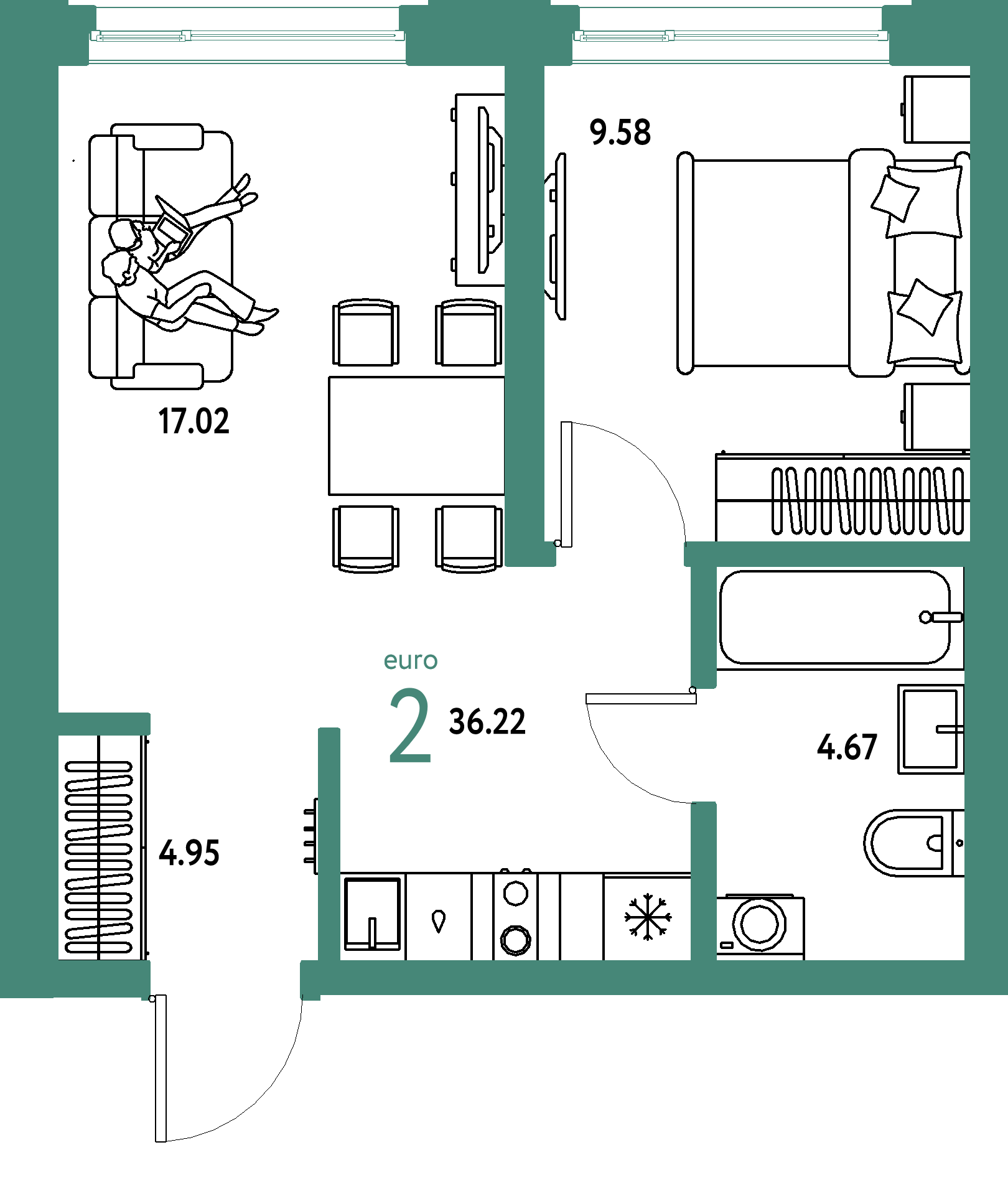 ЖК "Страна.Береговая"-2-комнатная 36.22 м²