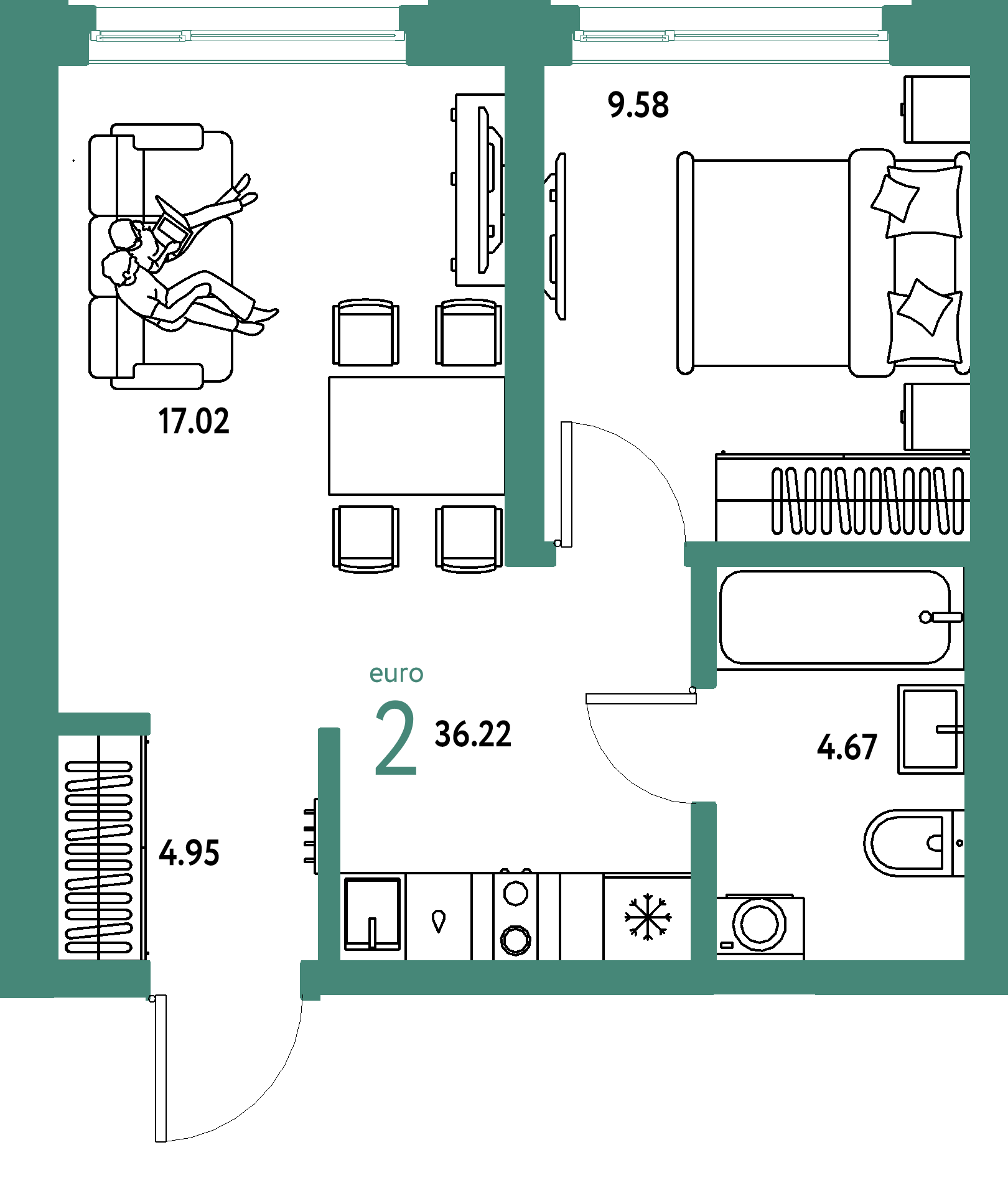 ЖК "Страна.Береговая"-2-комнатная 36.22 м²