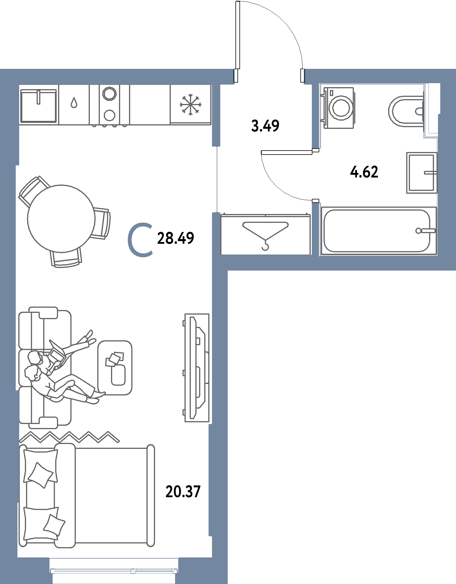 ЖК "Страна.Парковая"-Студия 28.49 м²