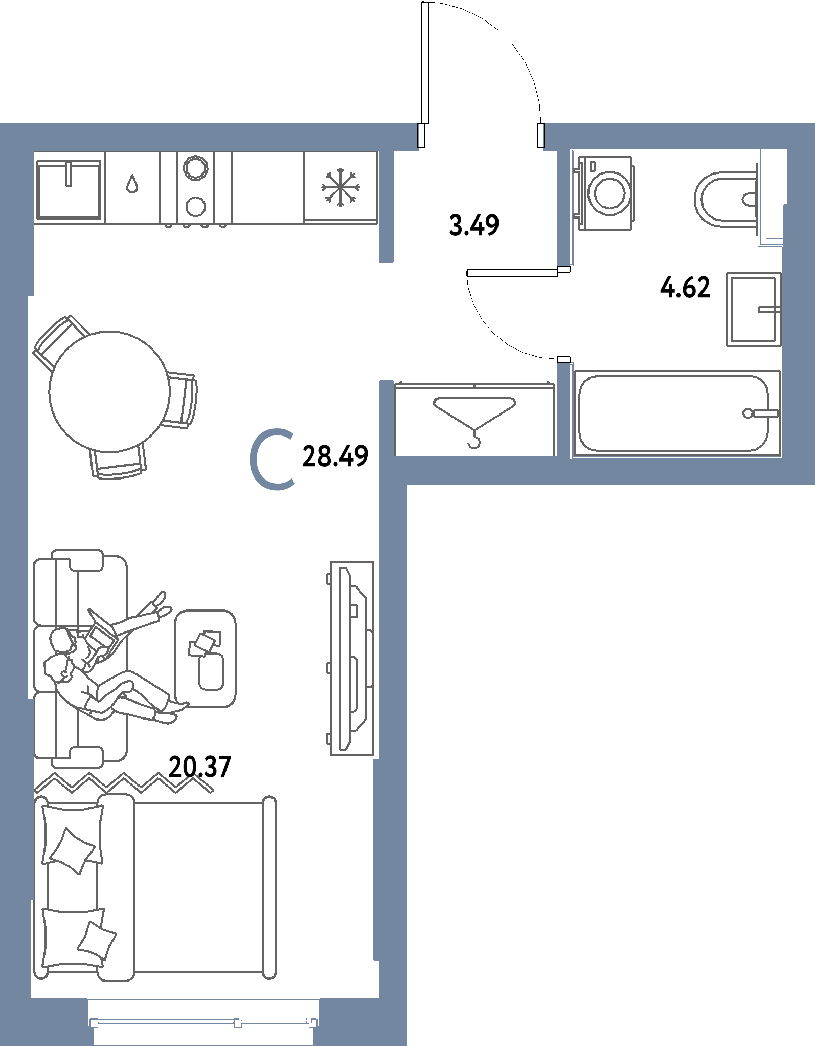 ЖК "Страна.Парковая"-Студия 28.49 м²