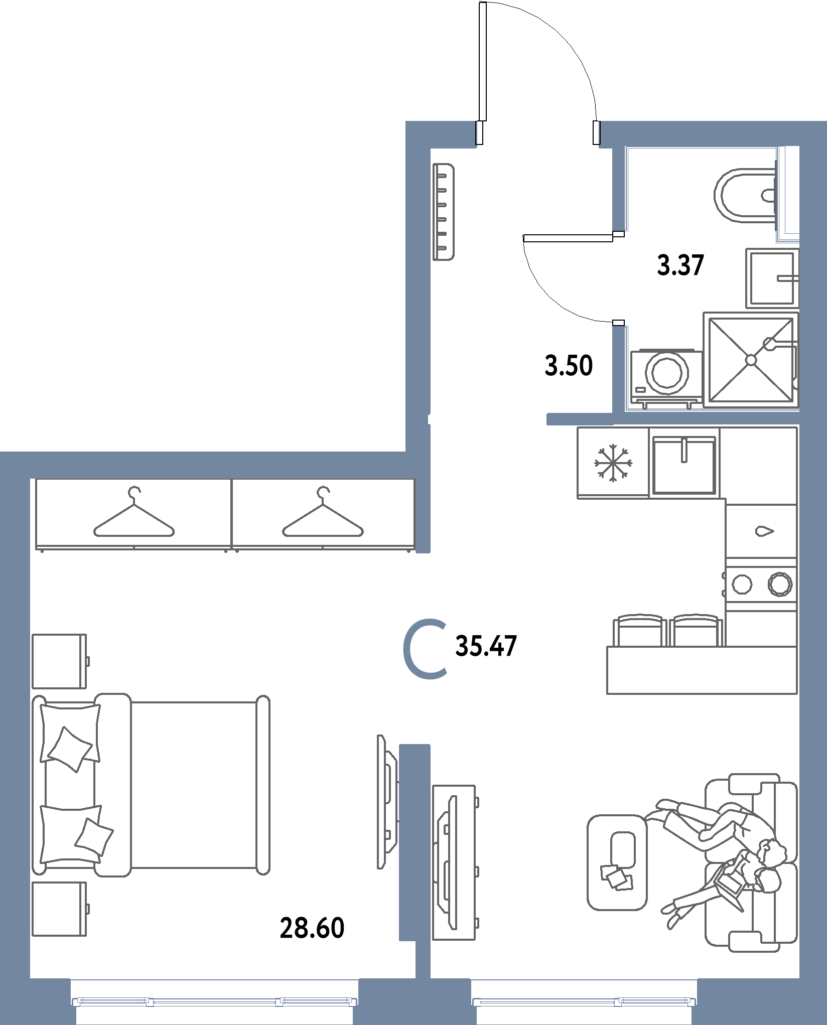 ЖК "Страна.Парковая"-Студия 35.47 м²