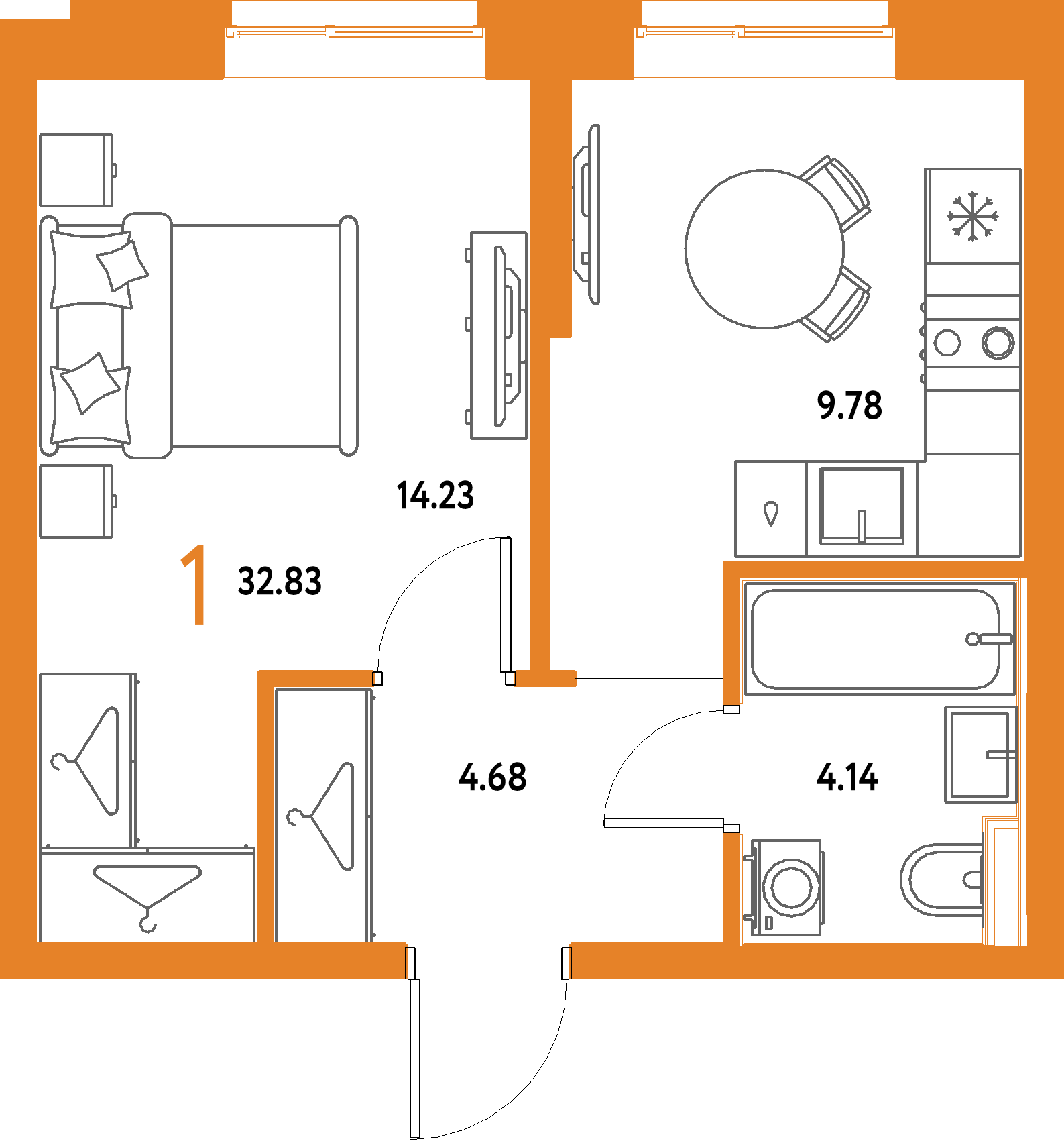 ЖК "Страна.Парковая"-1-комнатная 32.83 м²