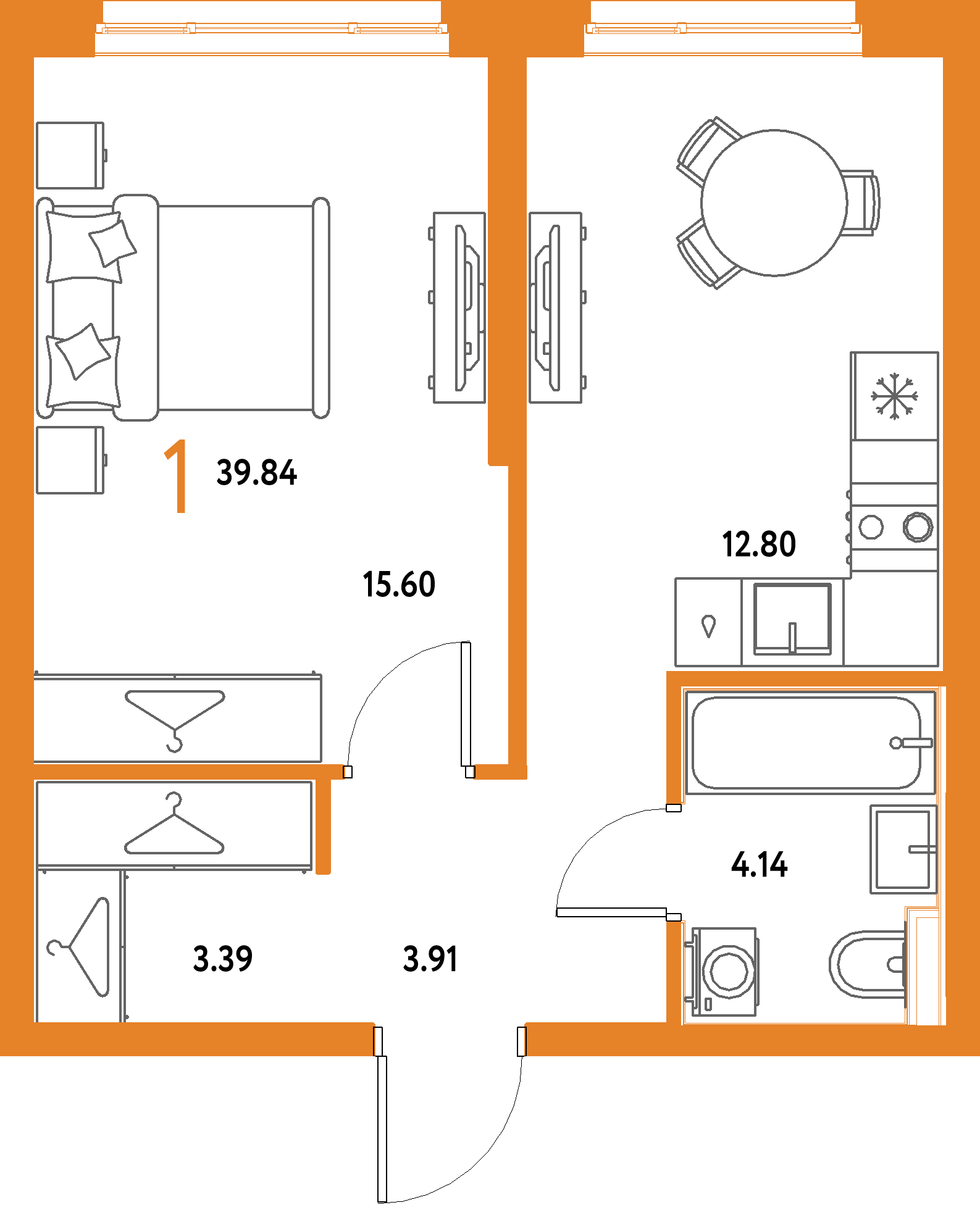 ЖК "Страна.Парковая"-1-комнатная 39.84 м²