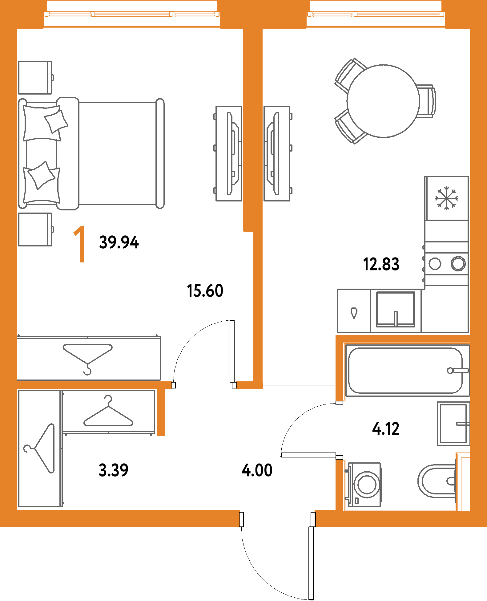 ЖК "Страна.Парковая"-1-комнатная 39.94 м²