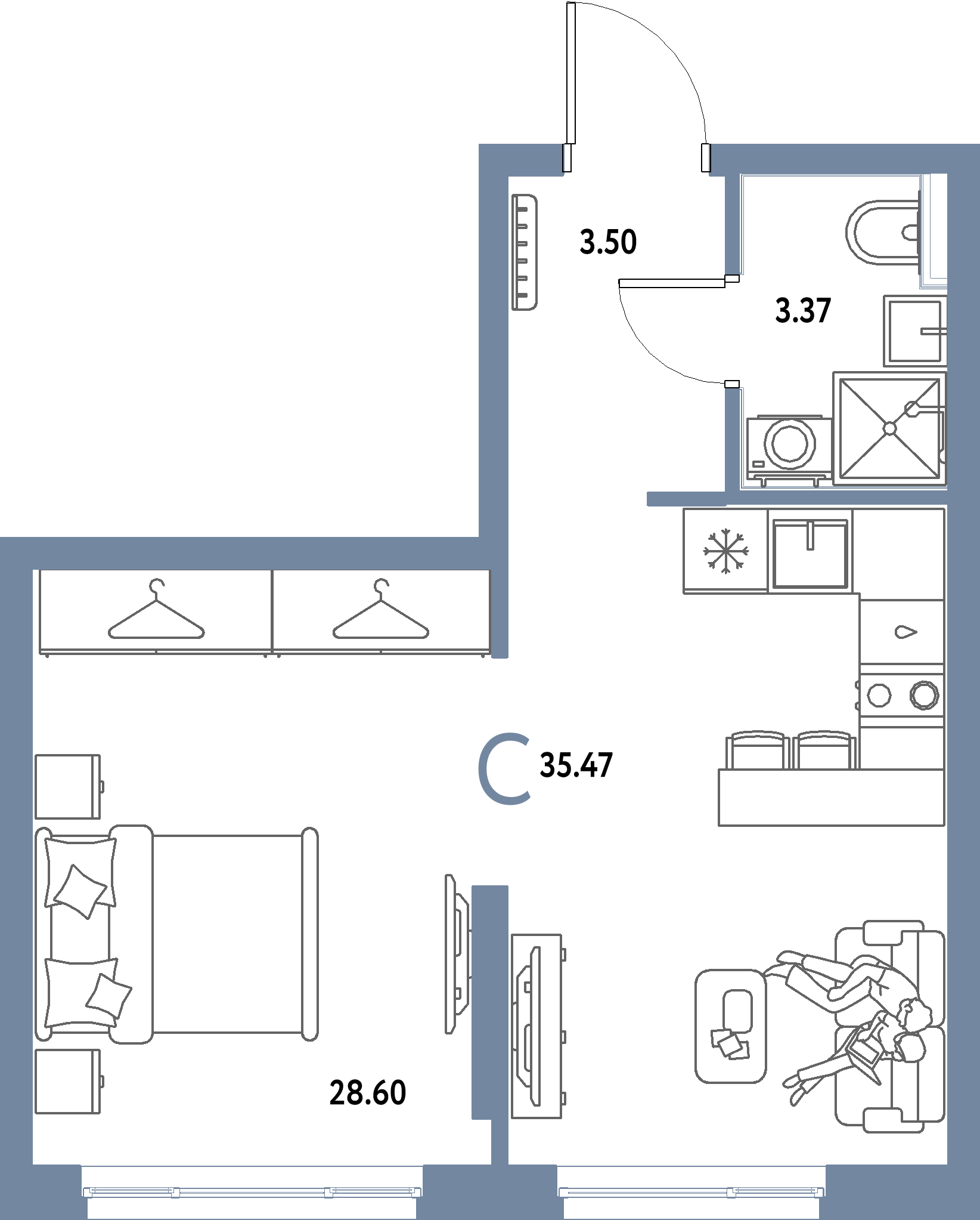 ЖК "Страна.Парковая"-Студия 35.47 м²