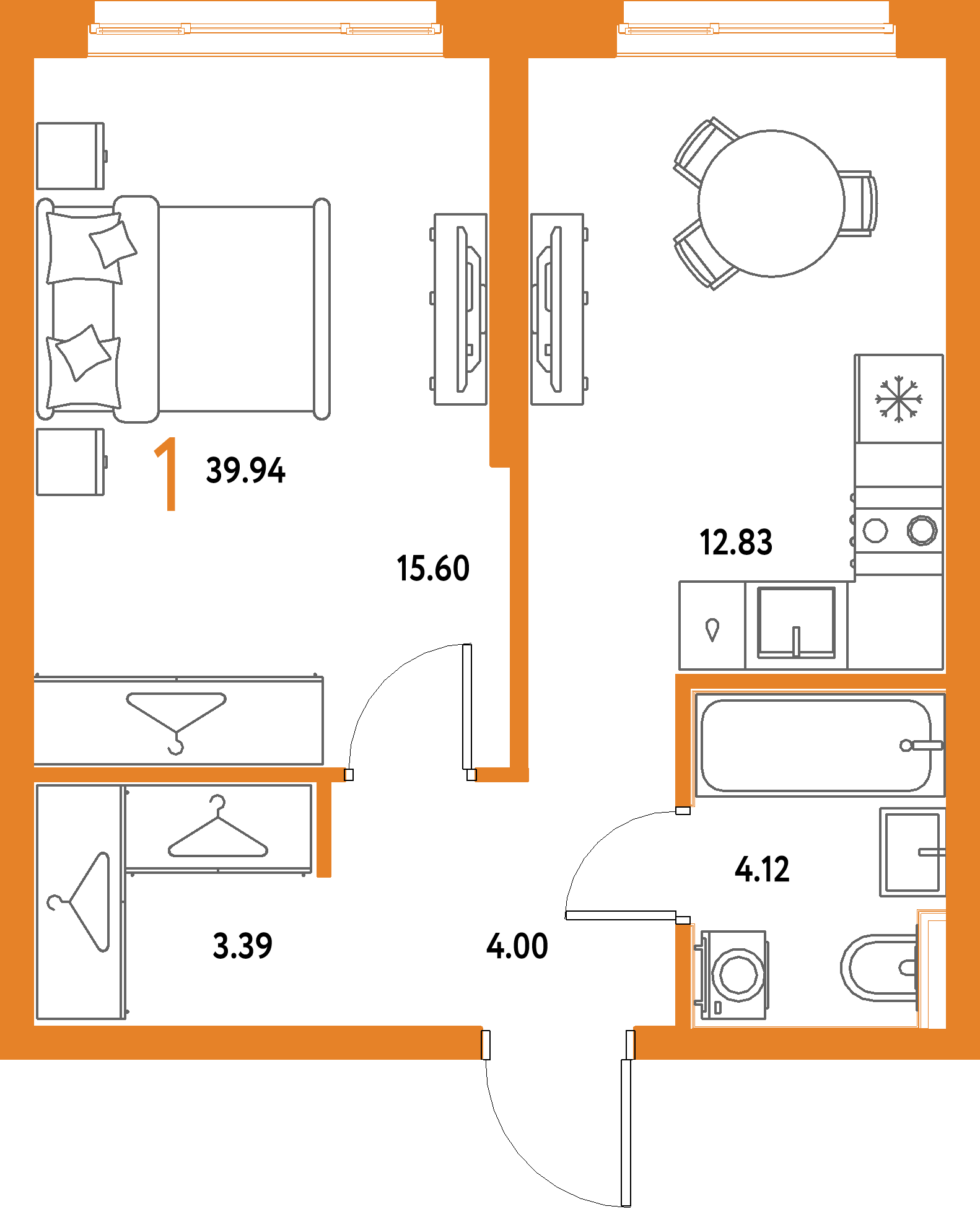 ЖК "Страна.Парковая"-1-комнатная 39.94 м²
