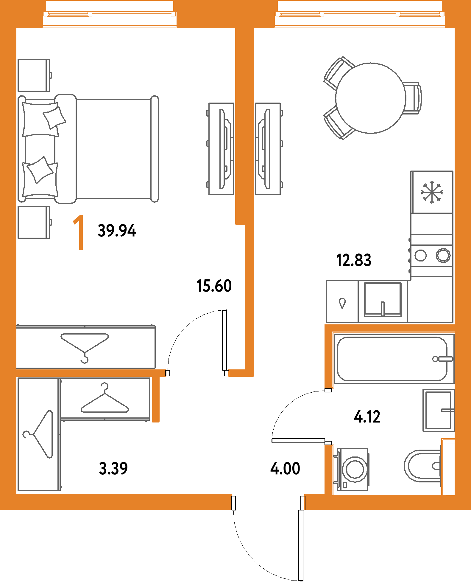 ЖК "Страна.Парковая"-1-комнатная 39.94 м²