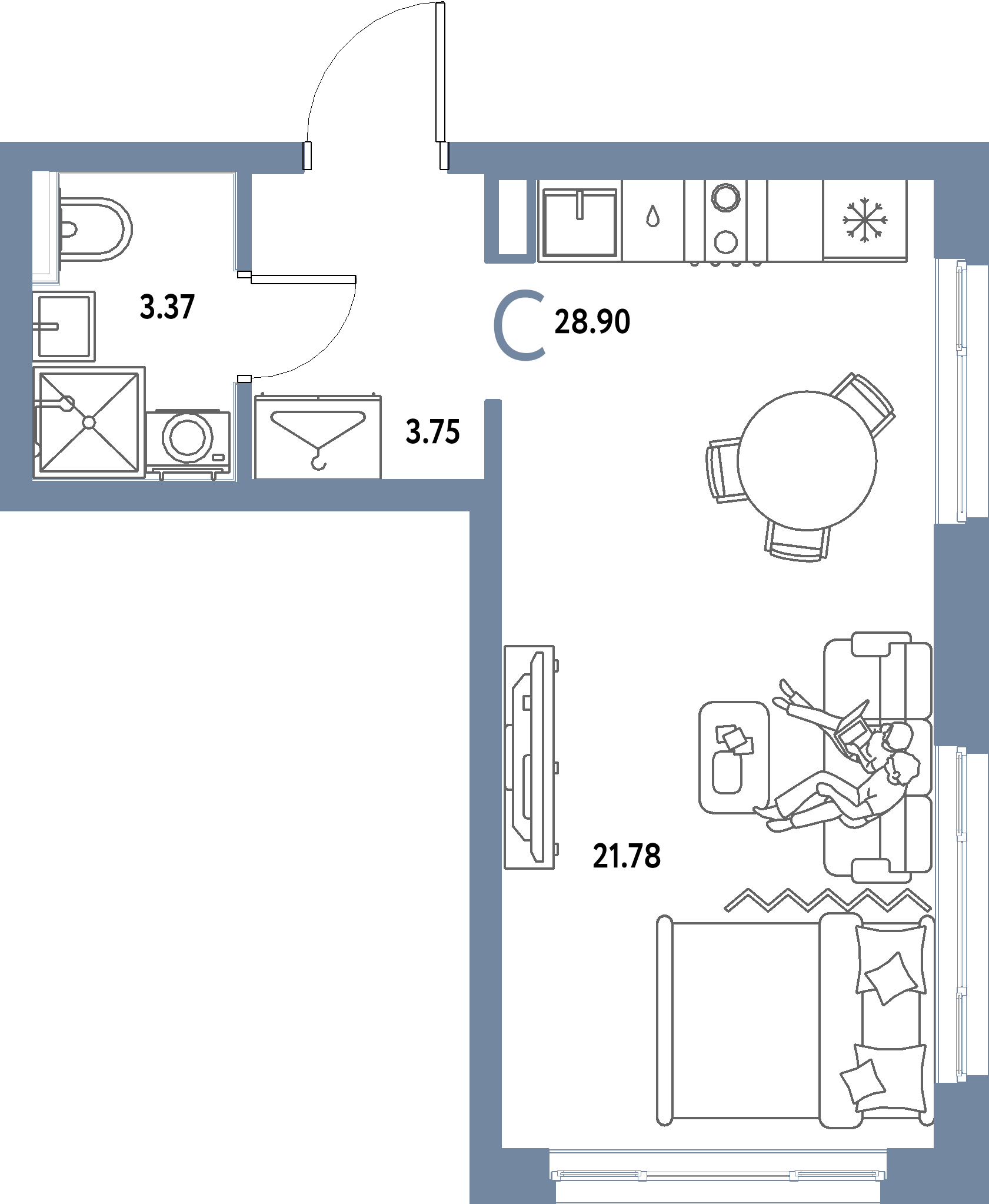 ЖК "Страна.Парковая"-Студия 28.9 м²