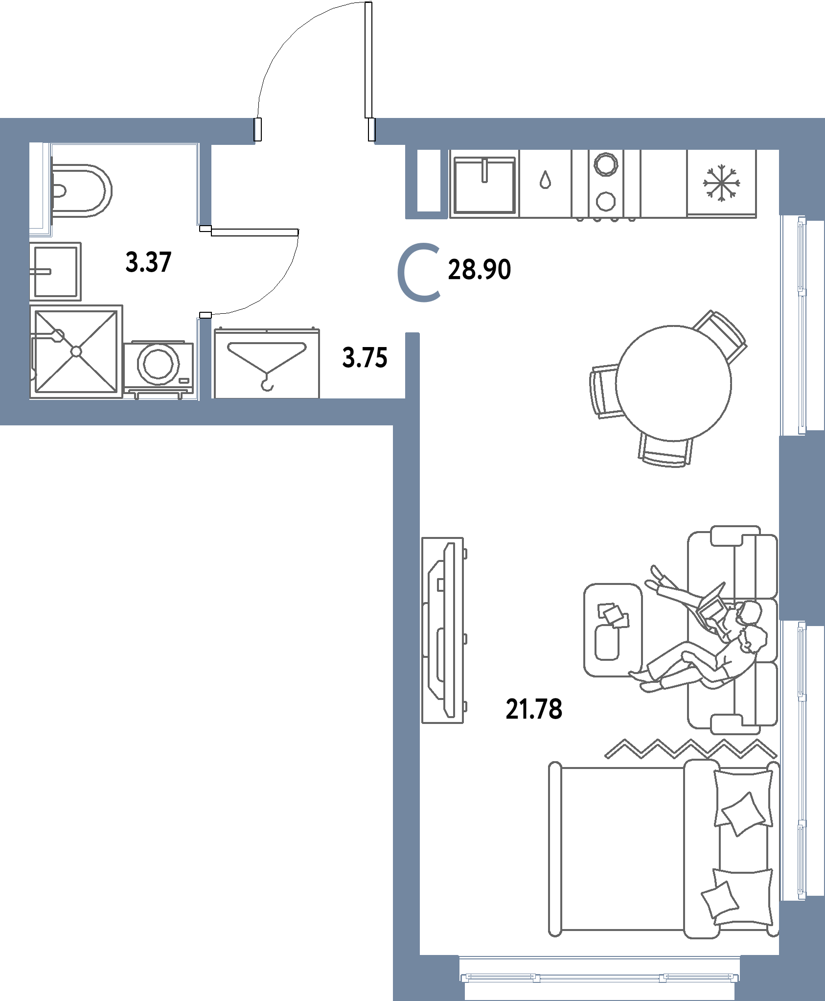 ЖК "Страна.Парковая"-Студия 28.9 м²