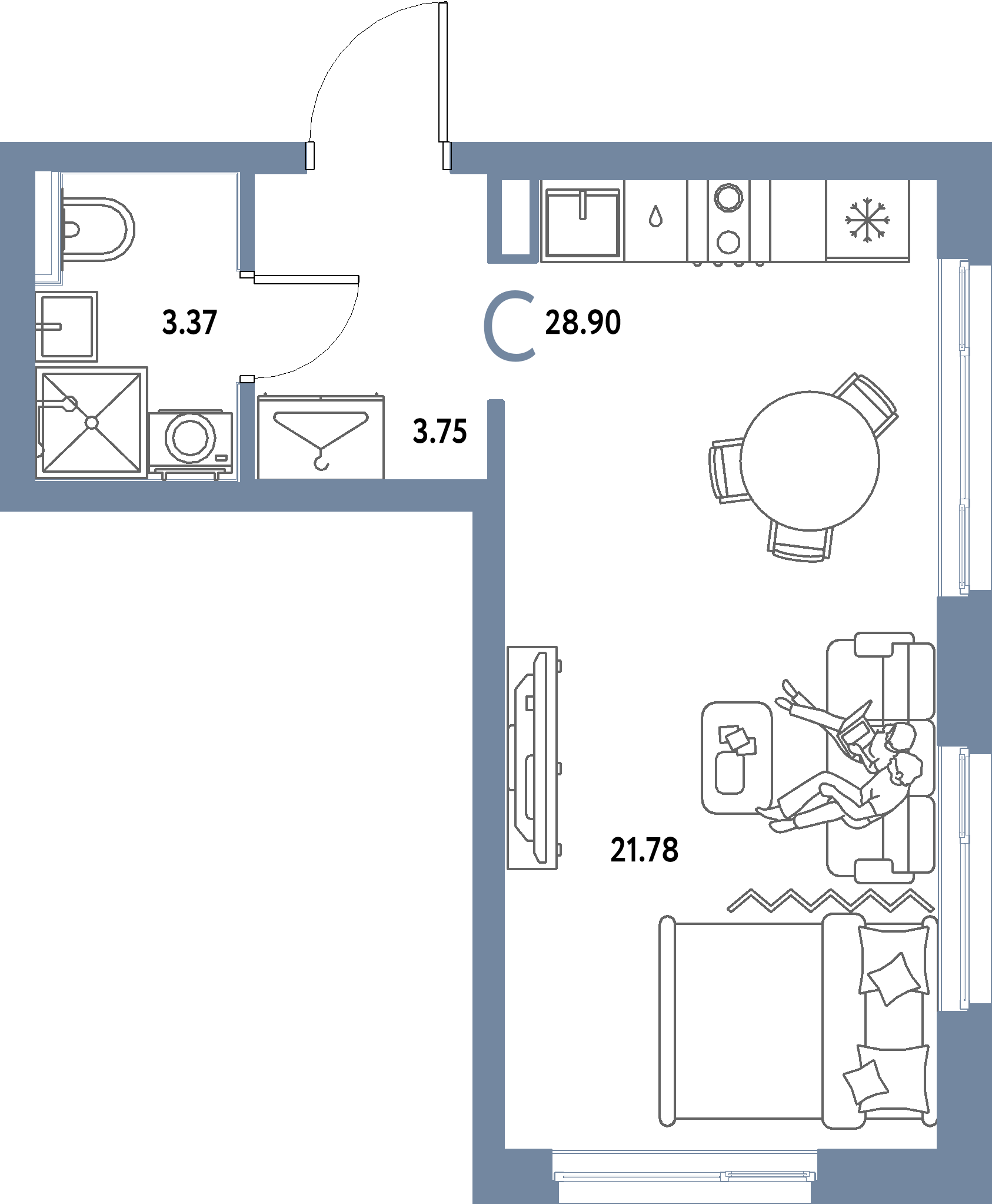 ЖК "Страна.Парковая"-Студия 28.9 м²