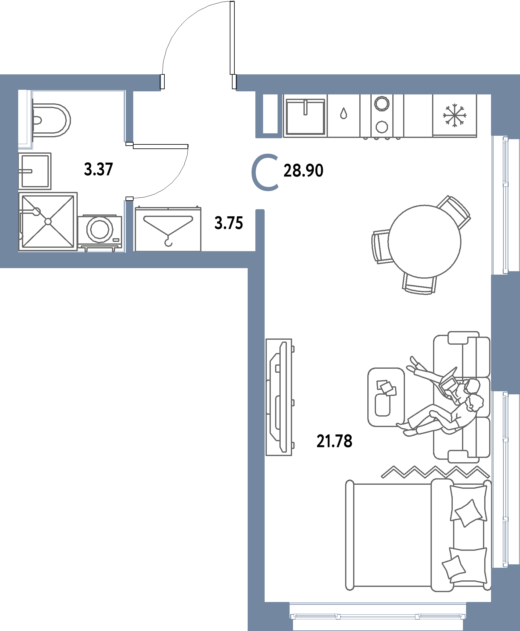 ЖК "Страна.Парковая"-Студия 28.9 м²
