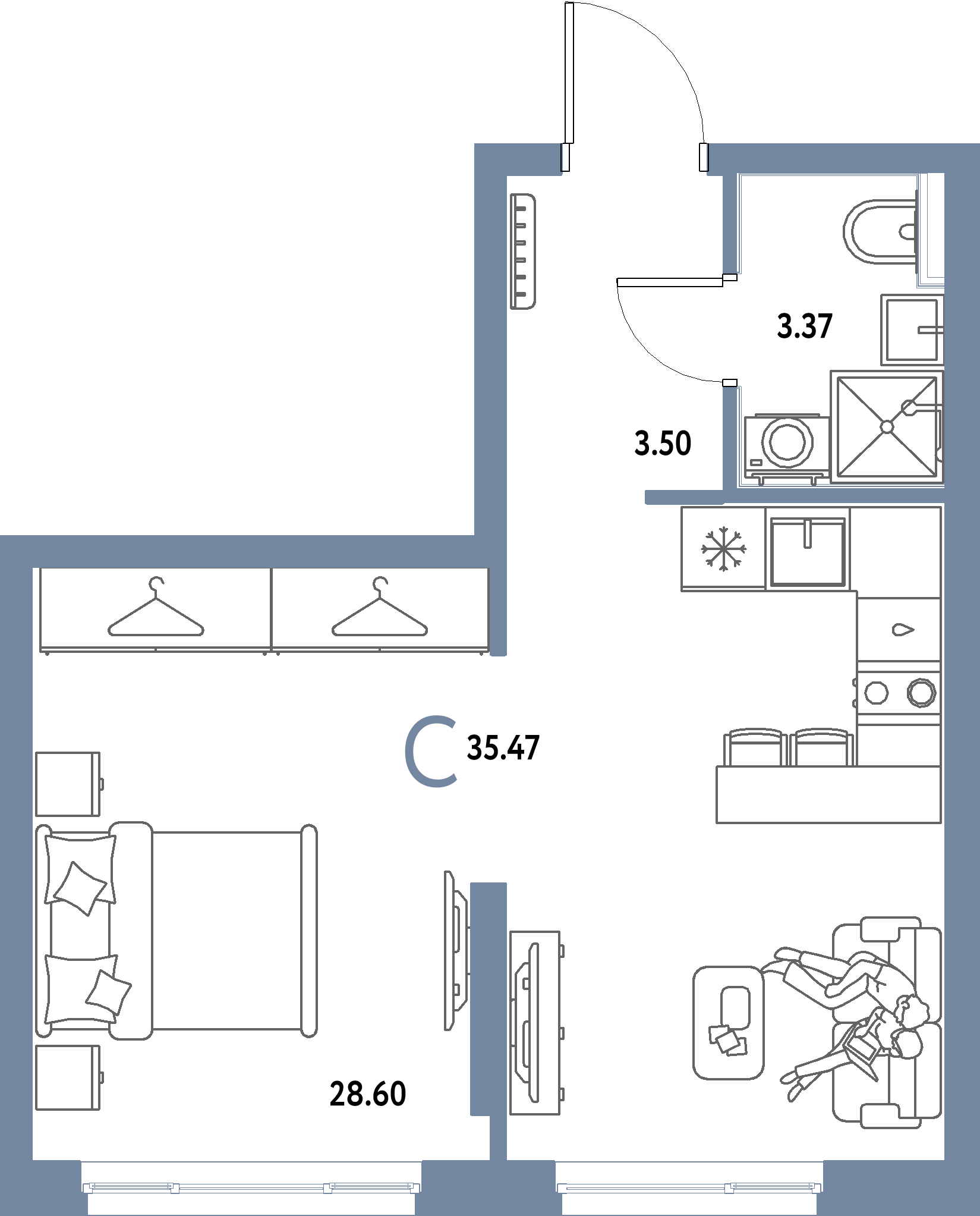 ЖК "Страна.Парковая"-Студия 35.47 м²
