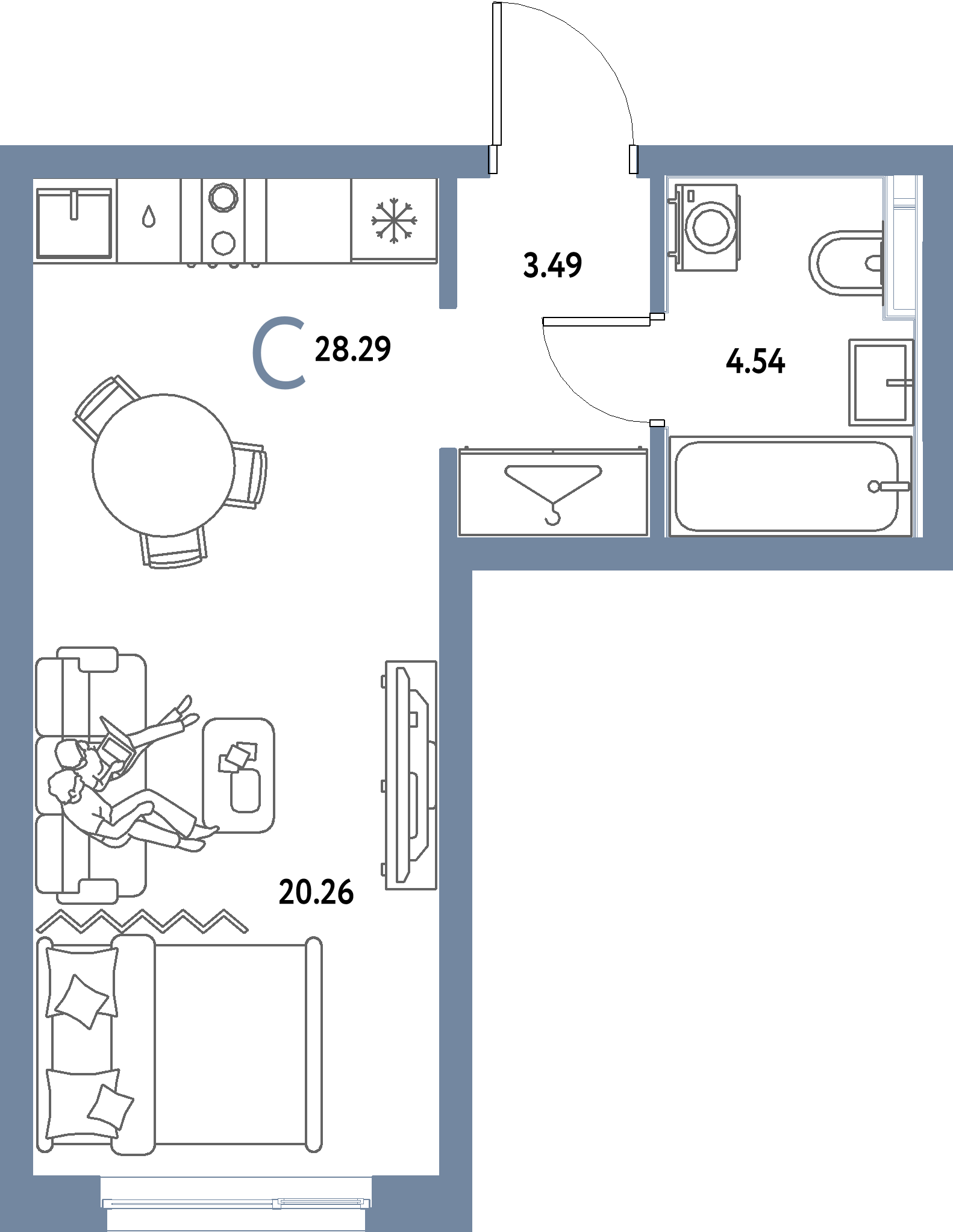 ЖК "Страна.Парковая"-Студия 28.29 м²