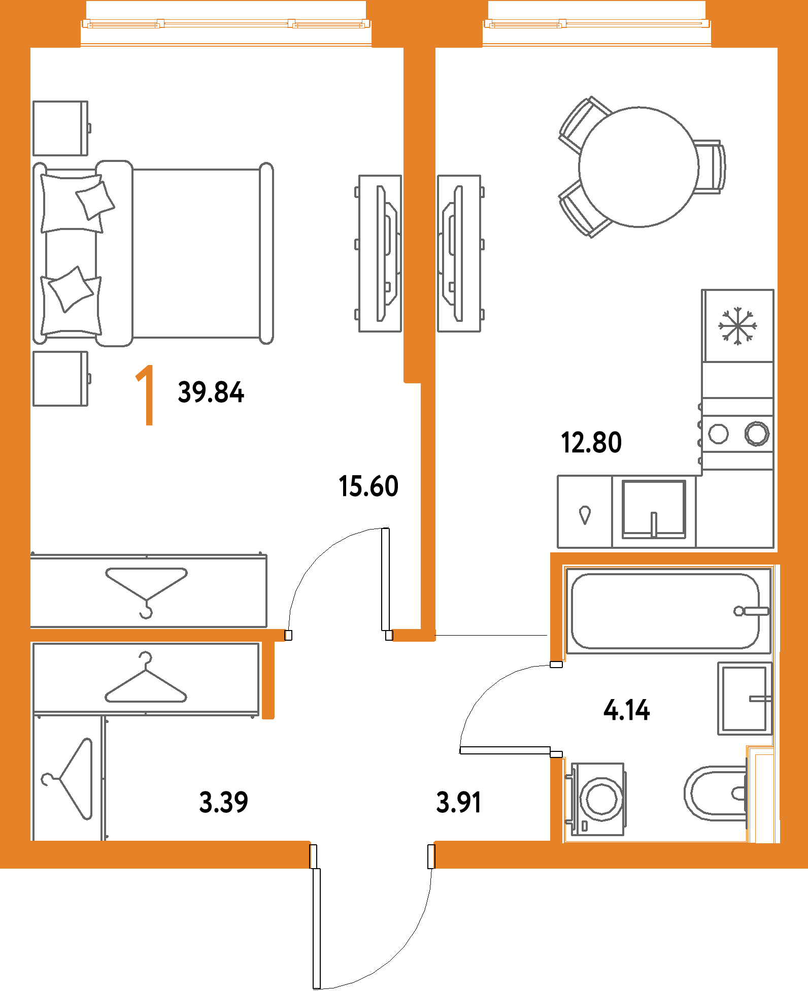 ЖК "Страна.Парковая"-1-комнатная 39.84 м²