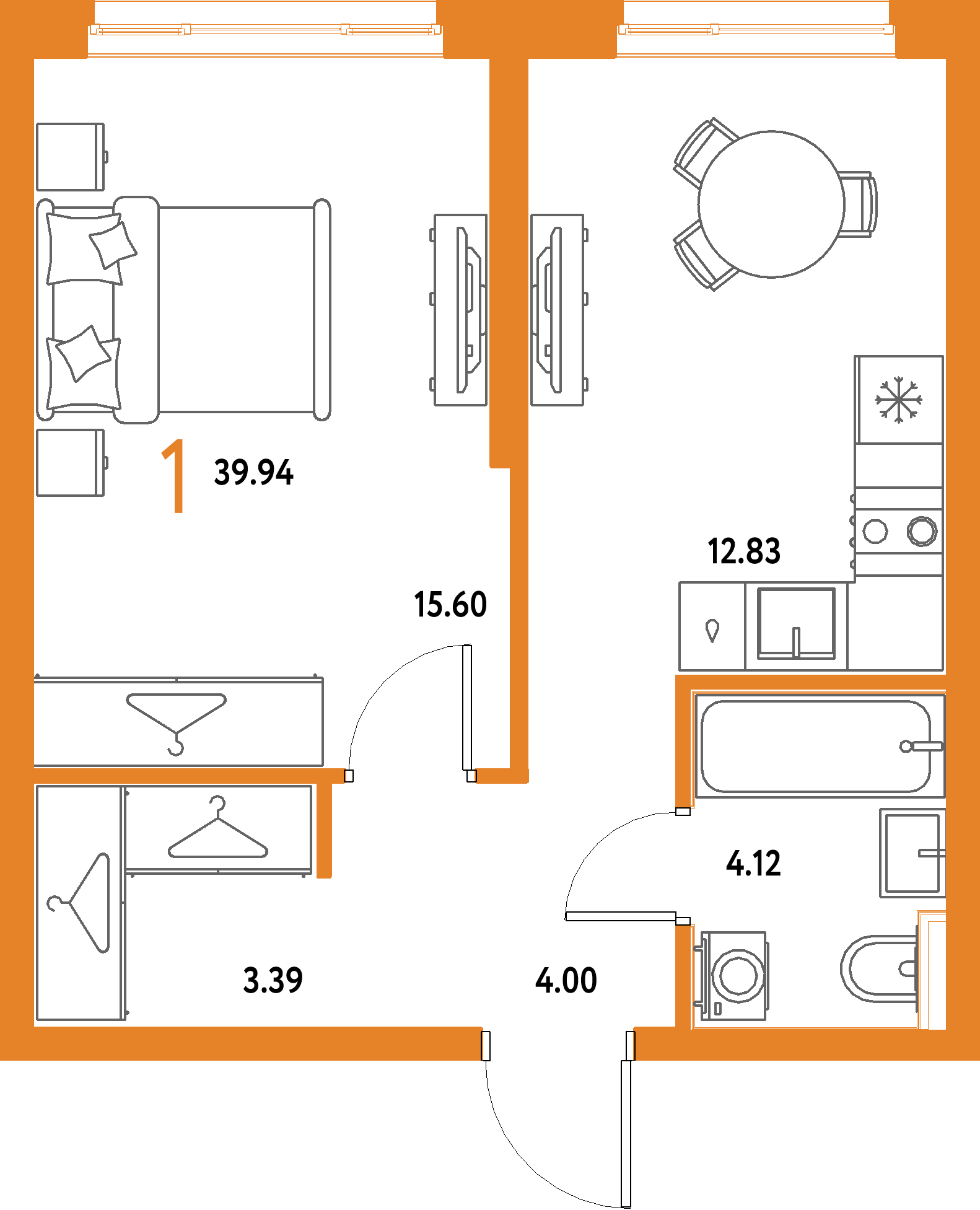 ЖК "Страна.Парковая"-1-комнатная 39.94 м²