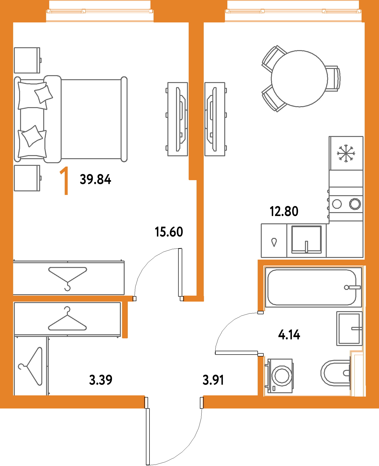 ЖК "Страна.Парковая"-1-комнатная 39.84 м²