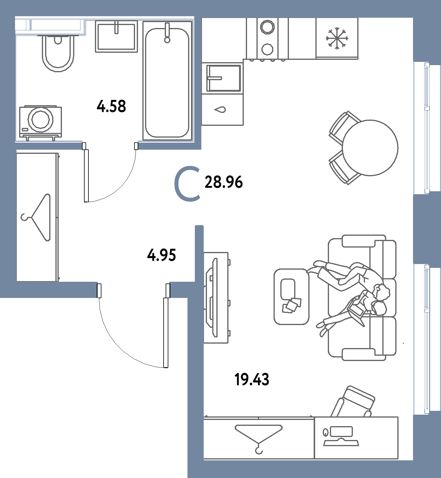 ЖК "Страна.Парковая"-Студия 28.96 м²
