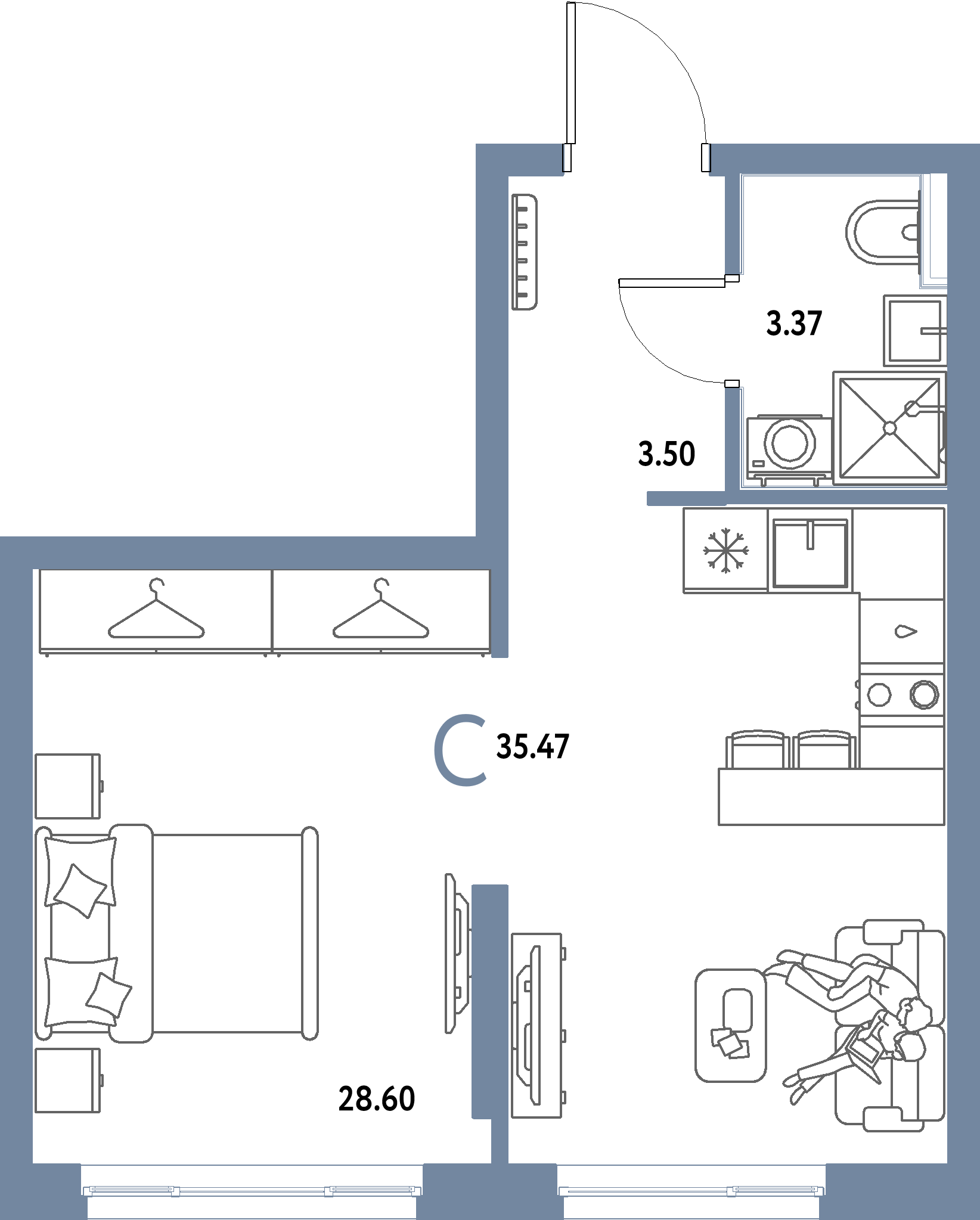 ЖК "Страна.Парковая"-Студия 35.47 м²