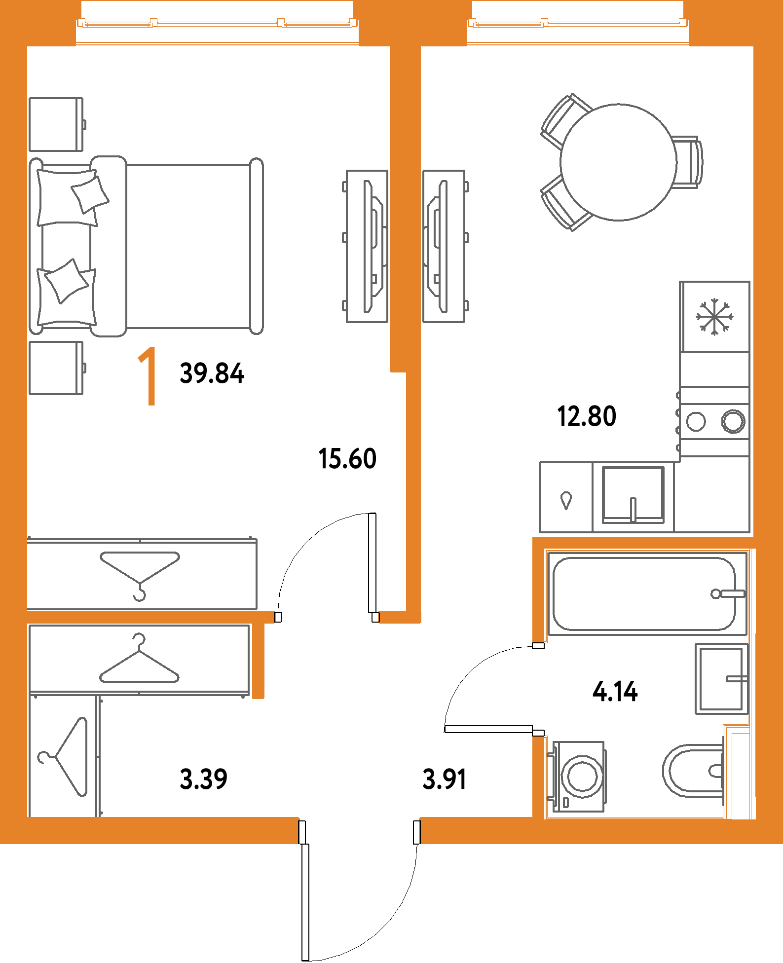 ЖК "Страна.Парковая"-1-комнатная 39.84 м²