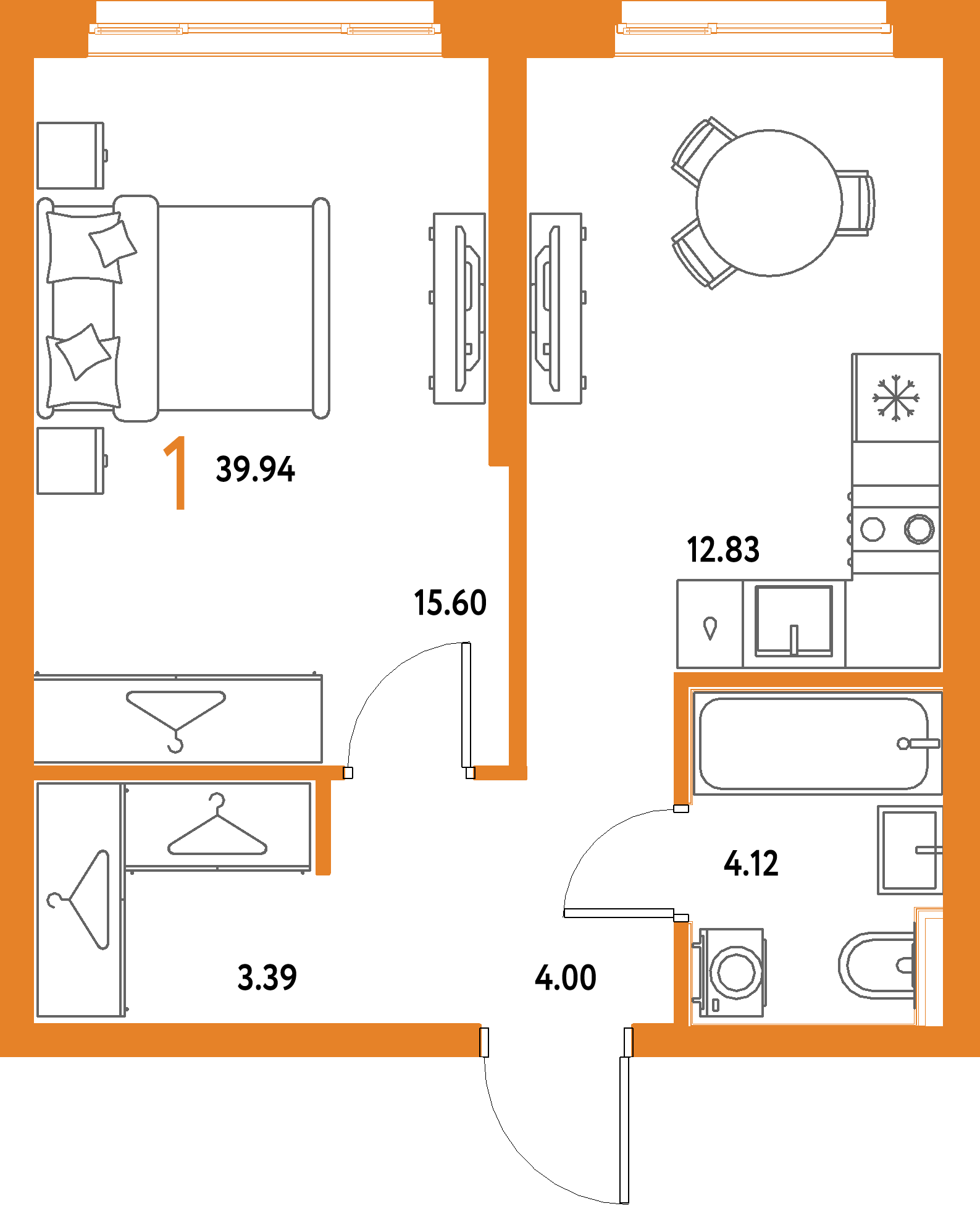 ЖК "Страна.Парковая"-1-комнатная 39.94 м²
