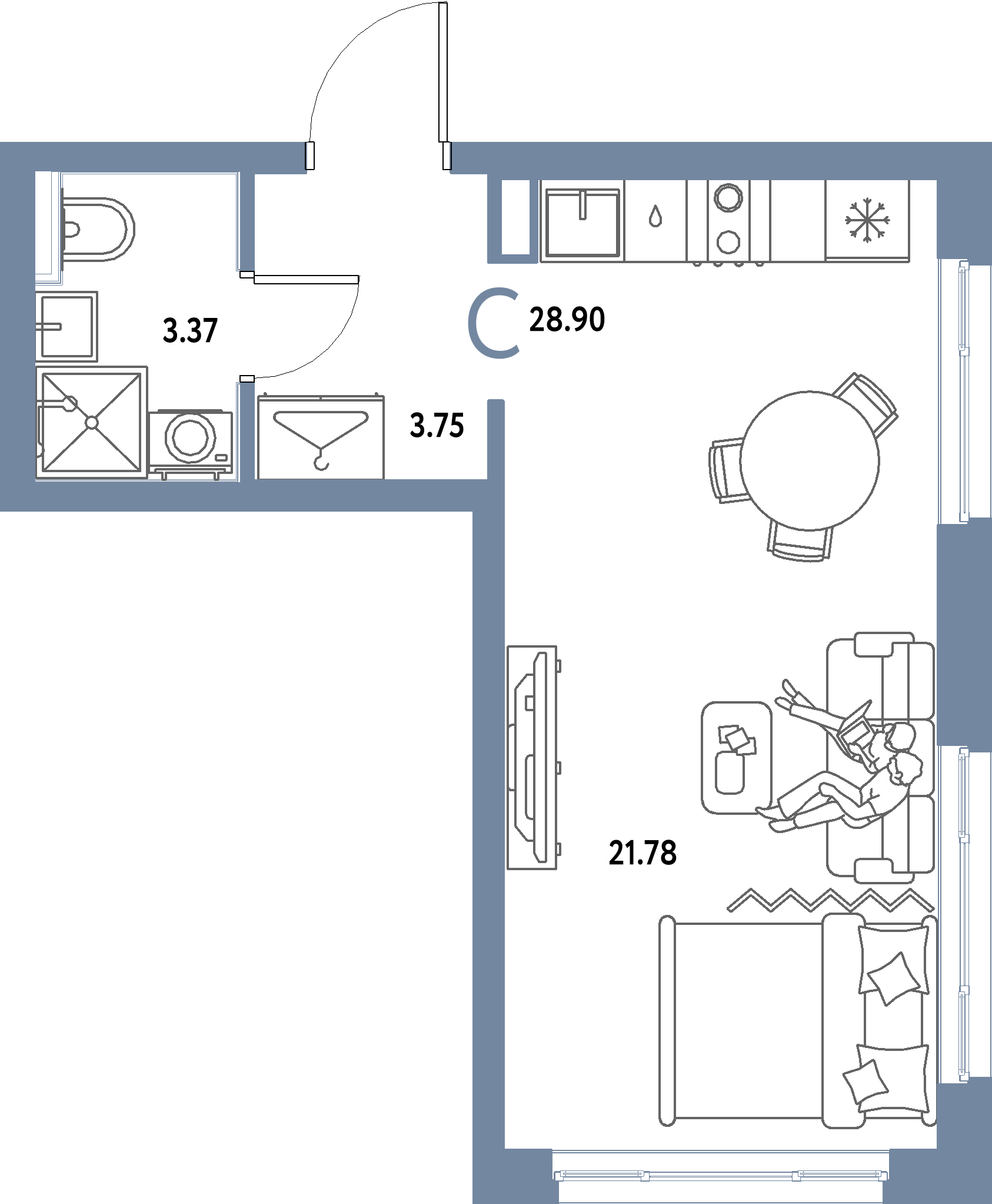 ЖК "Страна.Парковая"-Студия 28.9 м²