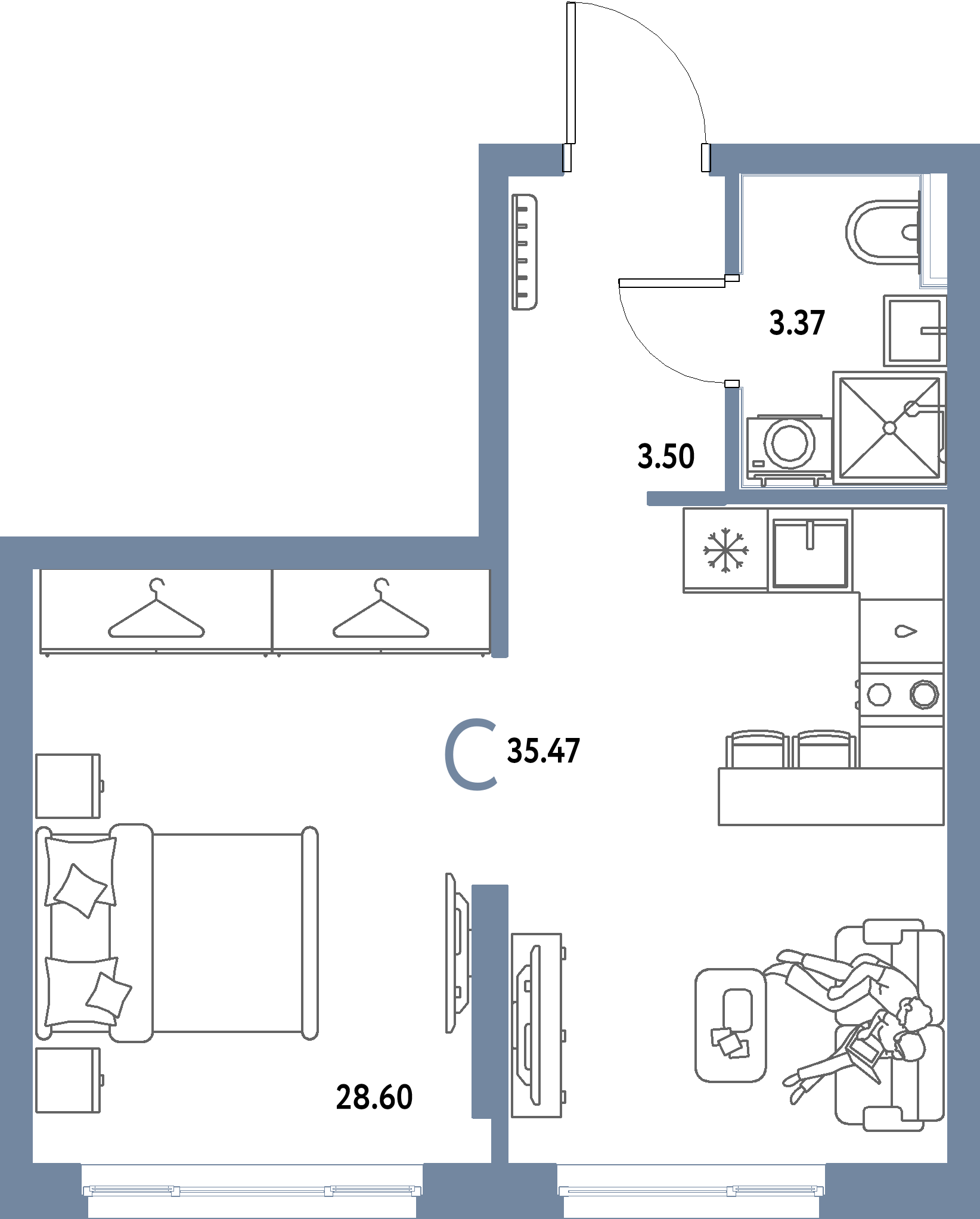 ЖК "Страна.Парковая"-Студия 35.47 м²