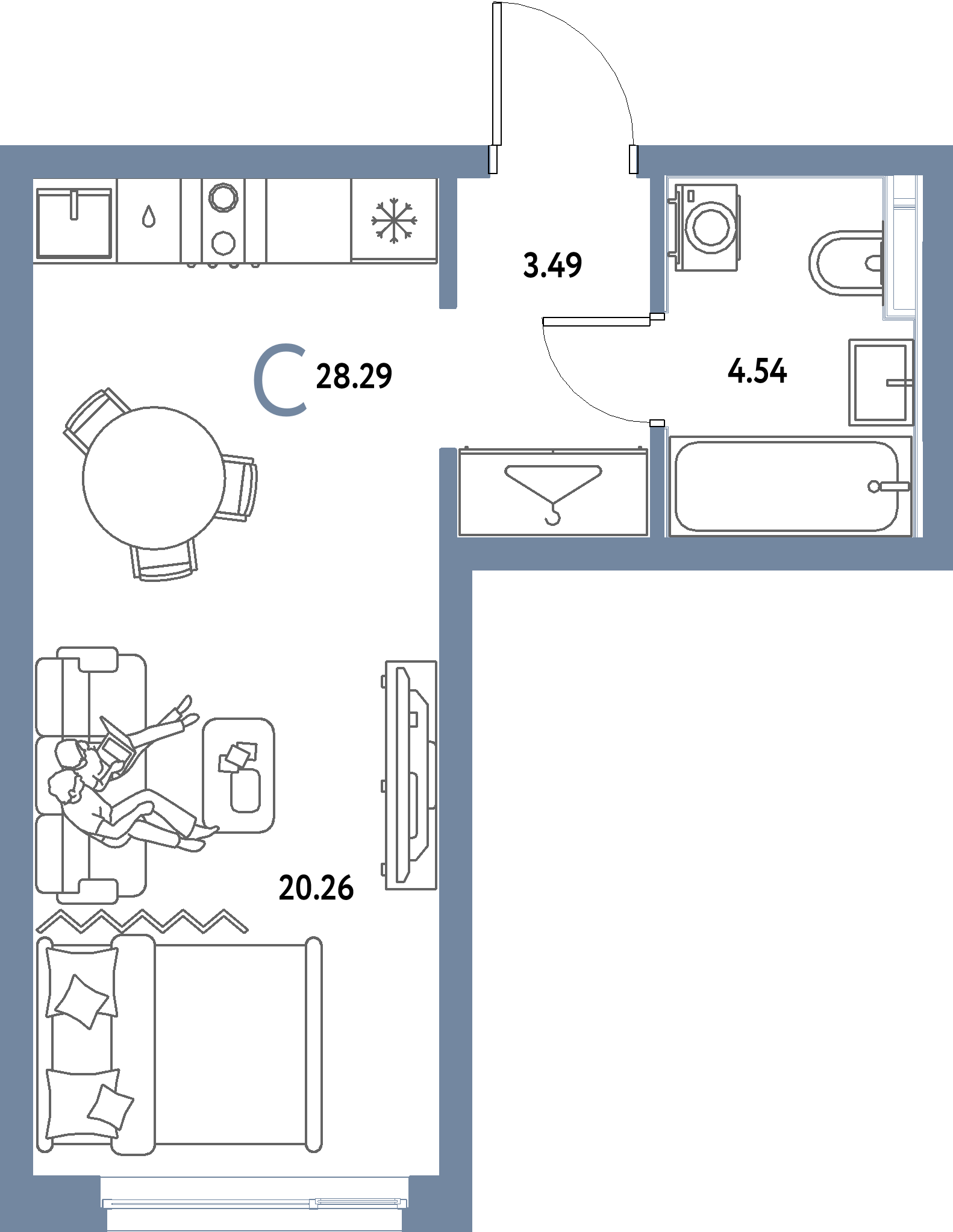 ЖК "Страна.Парковая"-Студия 28.29 м²