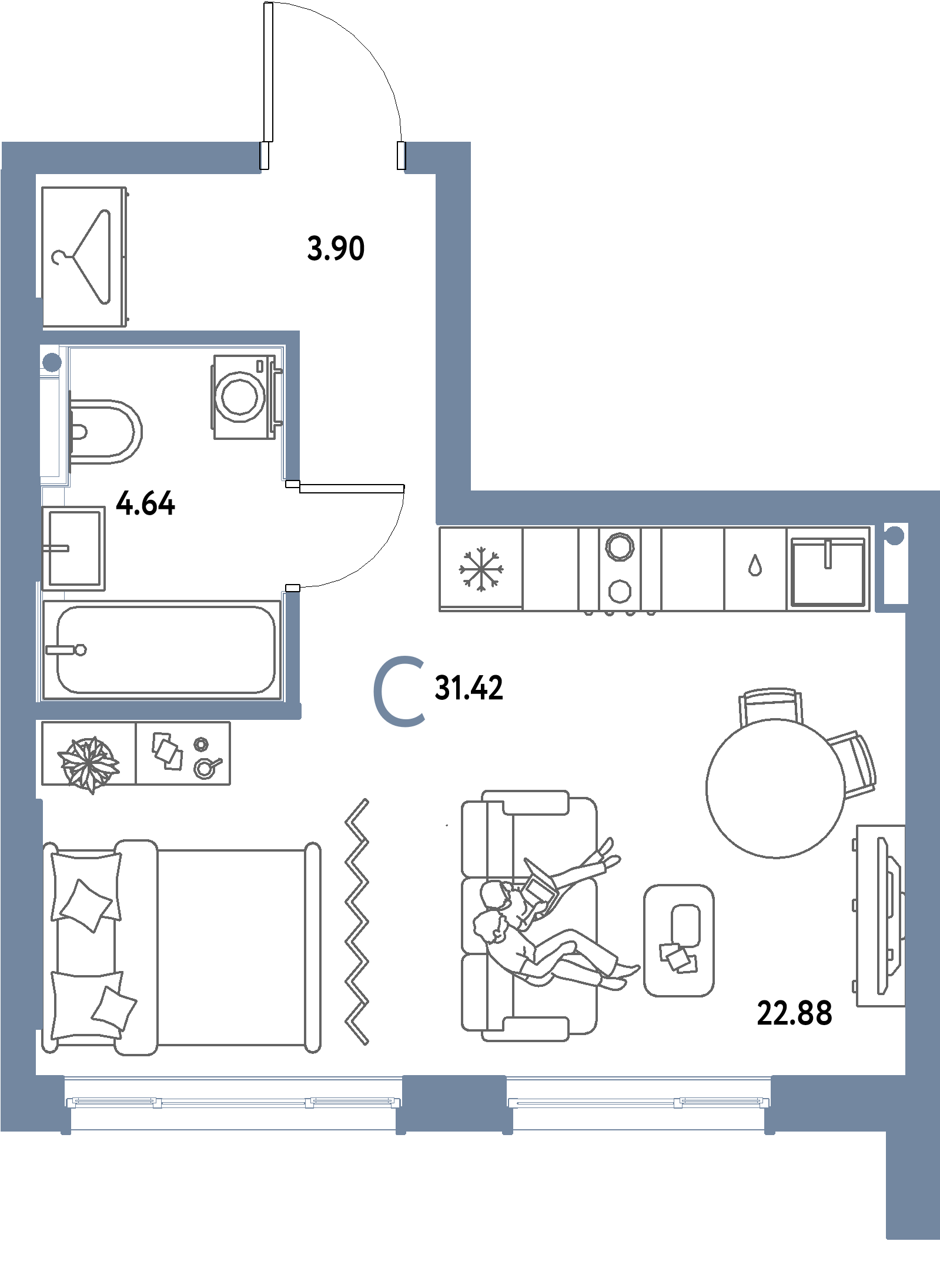 ЖК "Страна.Парковая"-Студия 31.42 м²