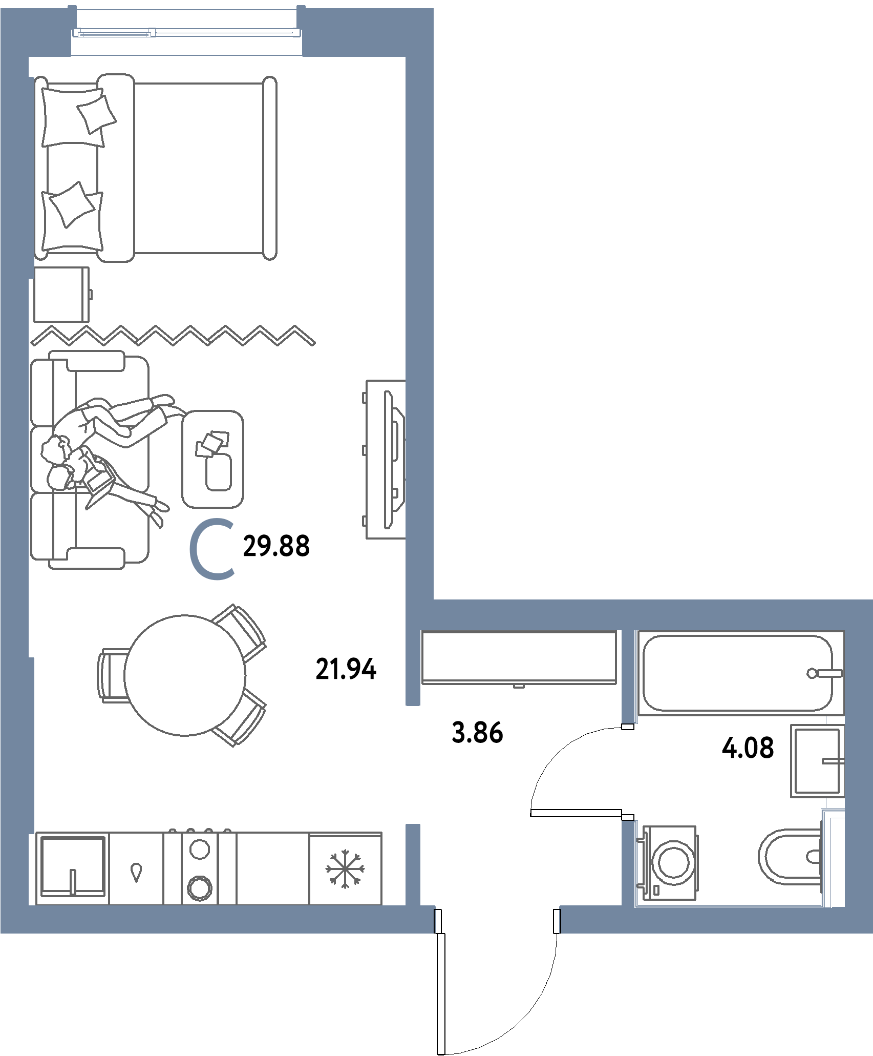 ЖК "Страна.Парковая"-Студия 29.88 м²