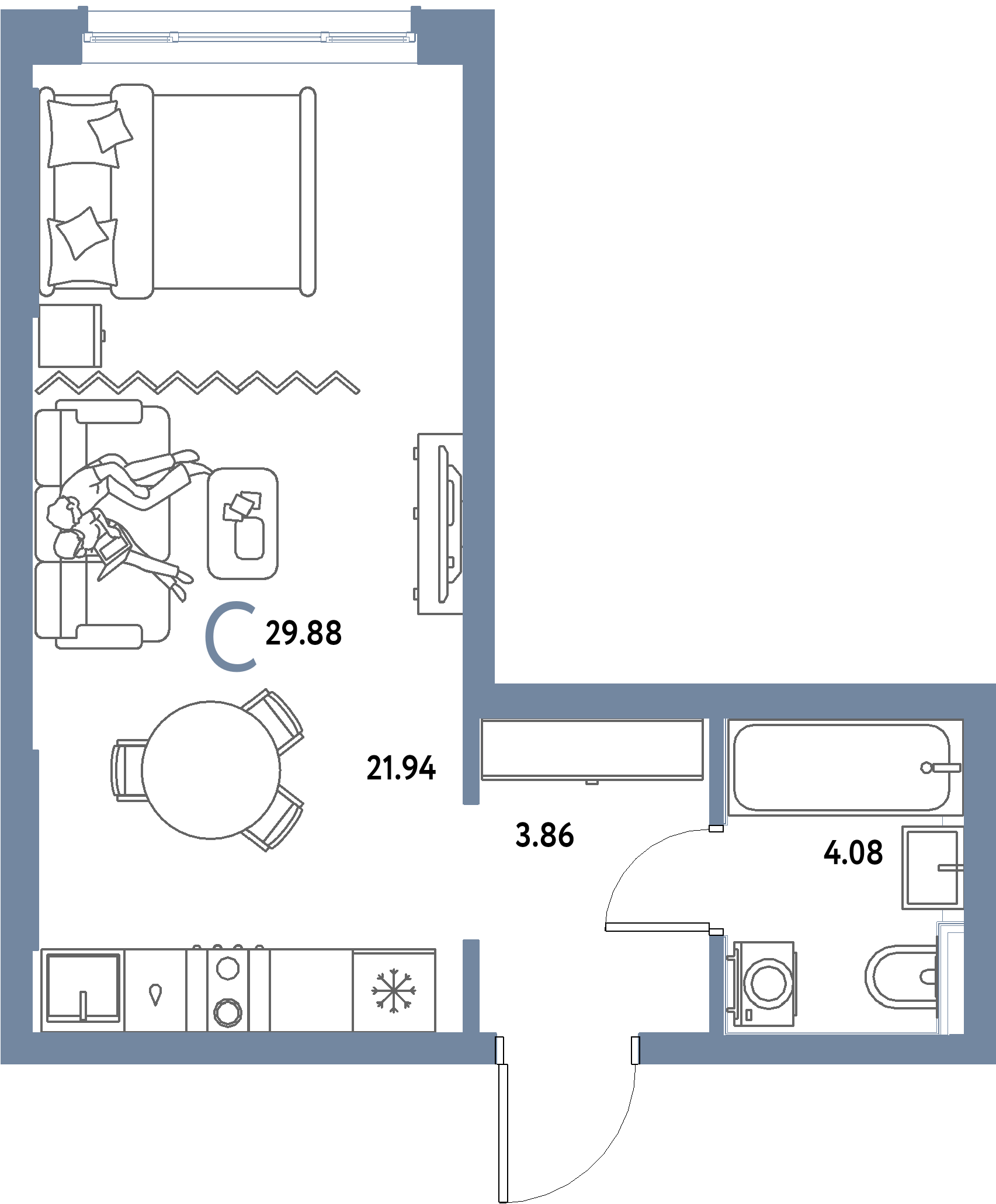 ЖК "Страна.Парковая"-Студия 29.88 м²