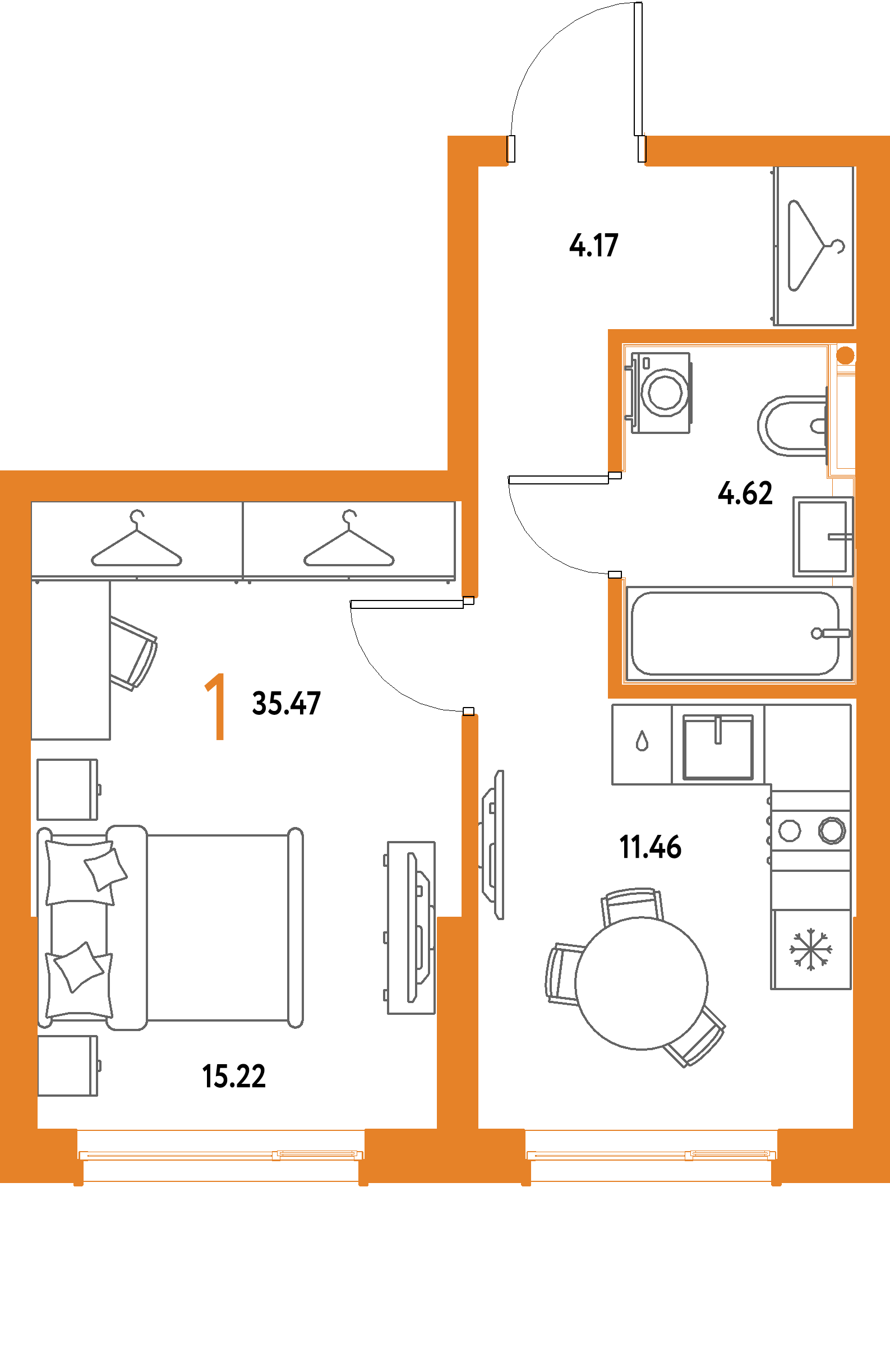 ЖК "Страна.Парковая"-1-комнатная 35.47 м²