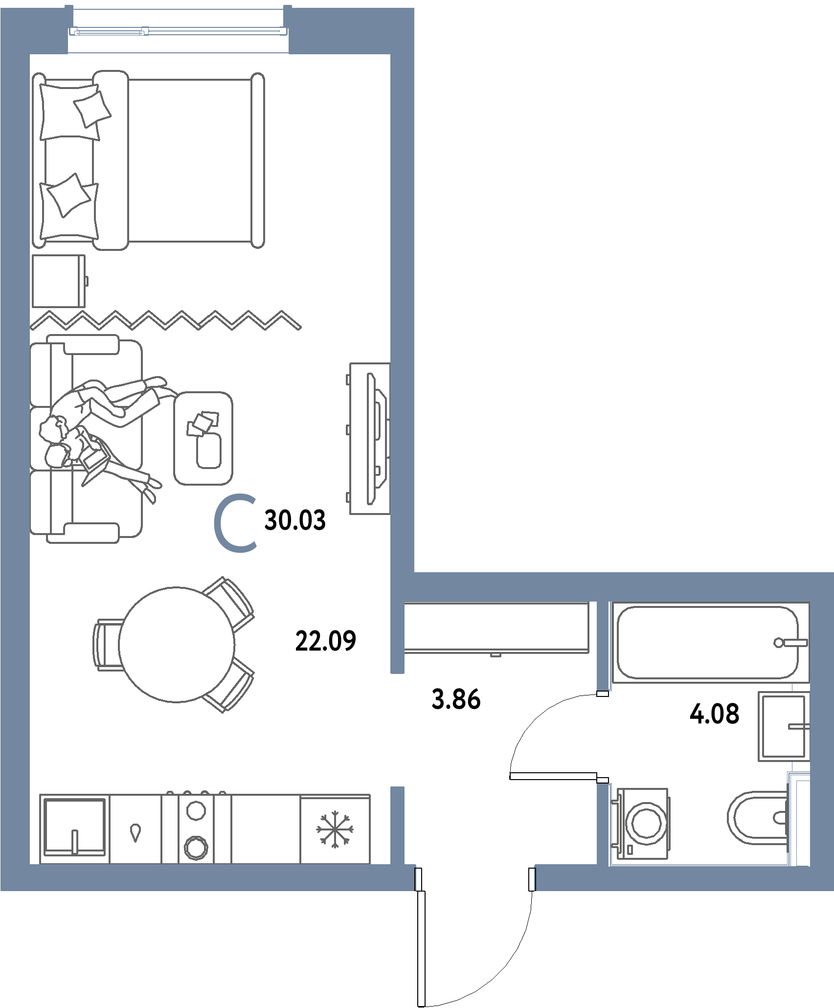 ЖК "Страна.Парковая"-Студия 30.03 м²