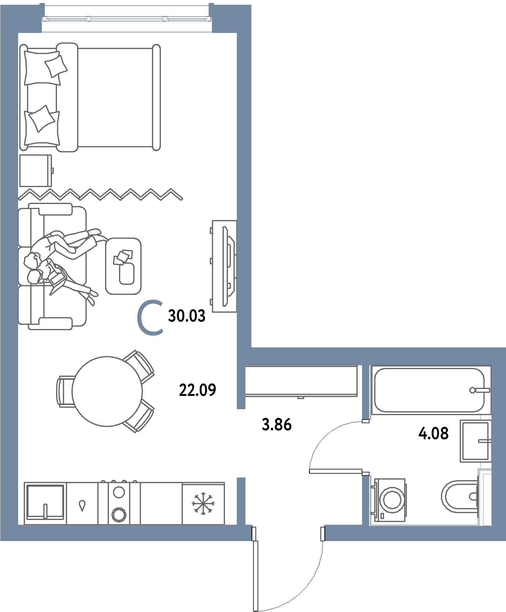 ЖК "Страна.Парковая"-Студия 30.03 м²