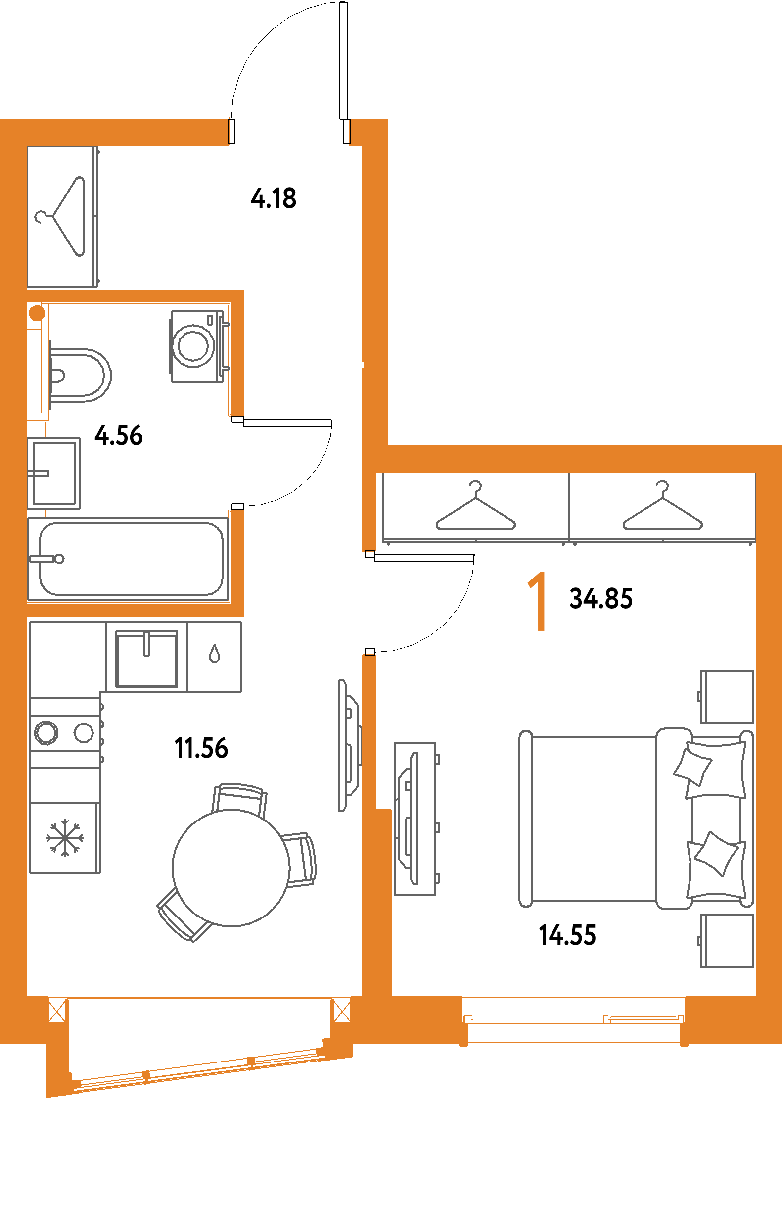 ЖК "Страна.Парковая"-1-комнатная 34.85 м²