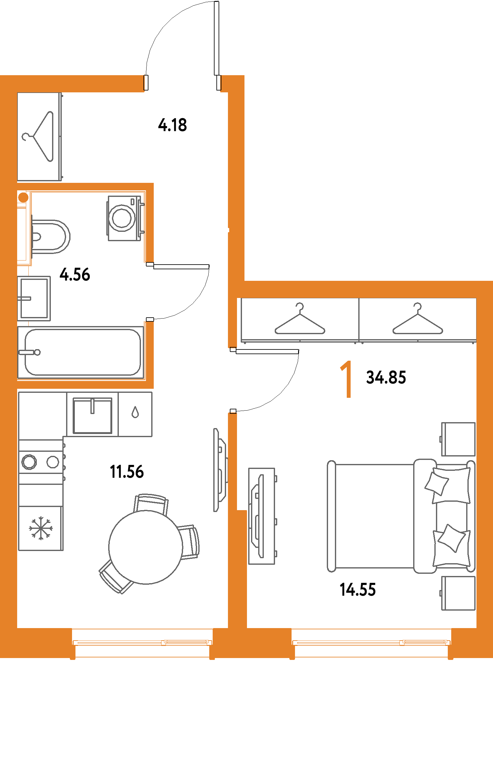 ЖК "Страна.Парковая"-1-комнатная 34.85 м²