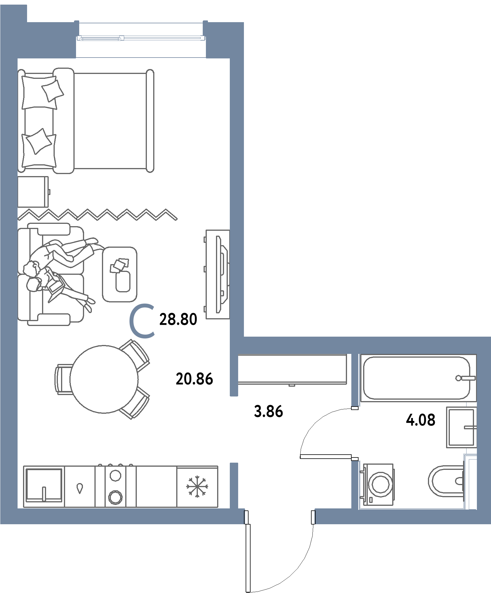 ЖК "Страна.Парковая"-Студия 28.8 м²