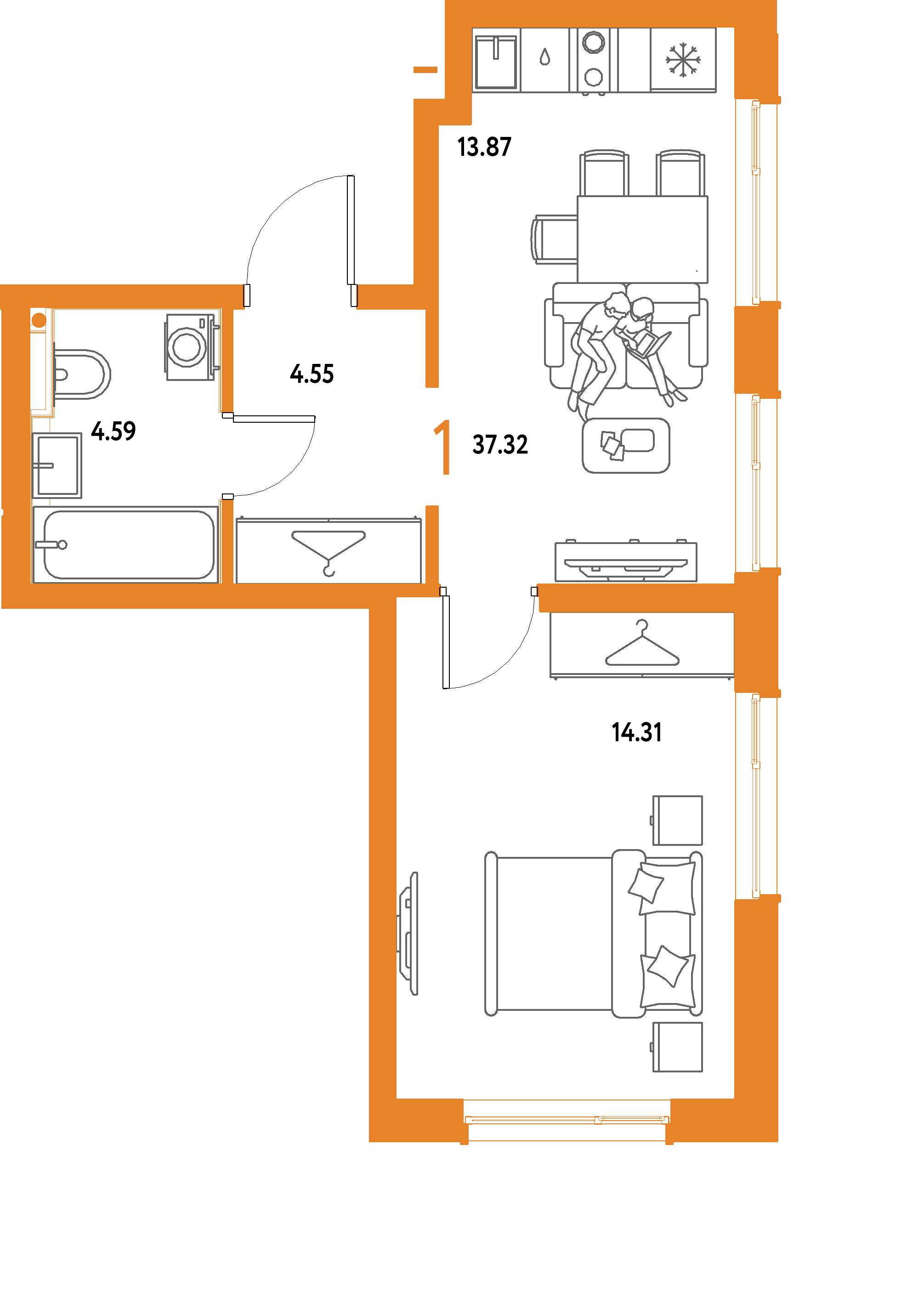 ЖК "Страна.Парковая"-1-комнатная 37.32 м²