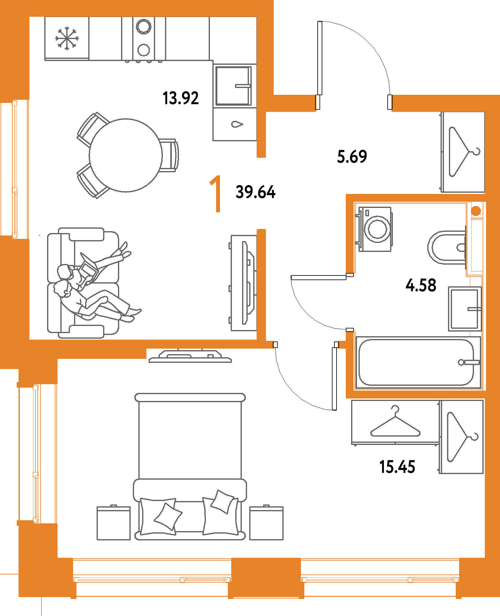 ЖК "Страна.Парковая"-1-комнатная 39.64 м²