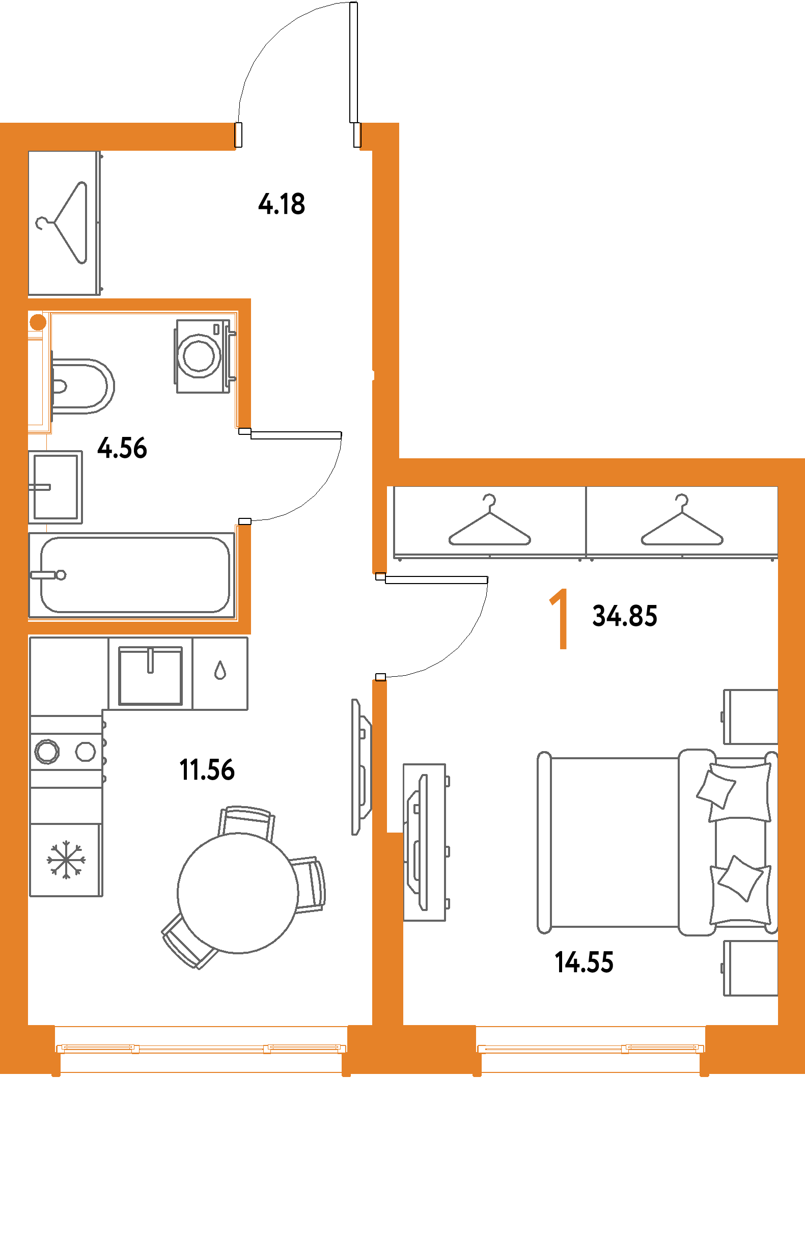 ЖК "Страна.Парковая"-1-комнатная 34.85 м²