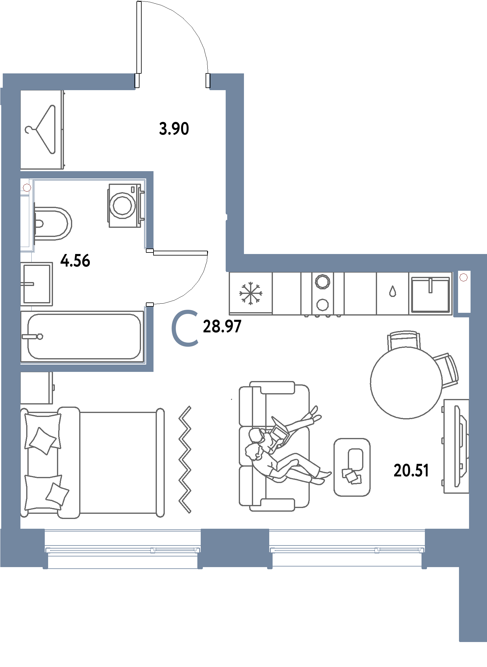 ЖК "Страна.Парковая"-Студия 28.97 м²